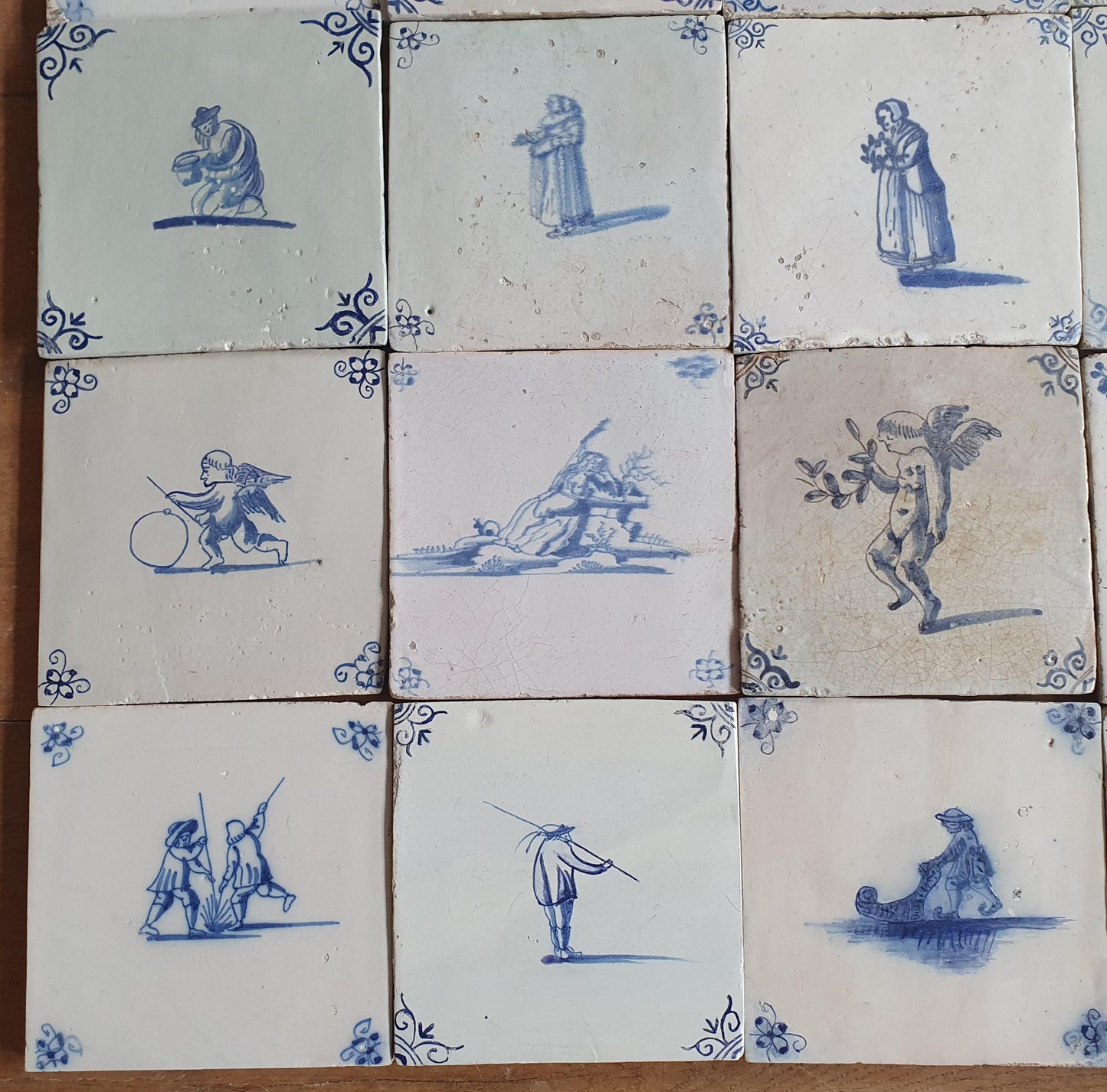 20 x Antique Delft Tiles, 17-18 th Century Dutch figuretile.