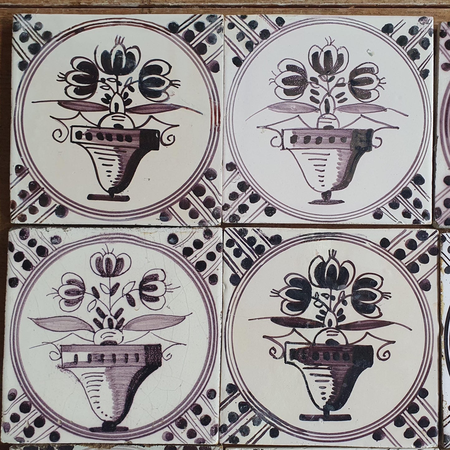12 x Antique Delft flowers Tiles, 17th Century Dutch Wall Decor. planttile