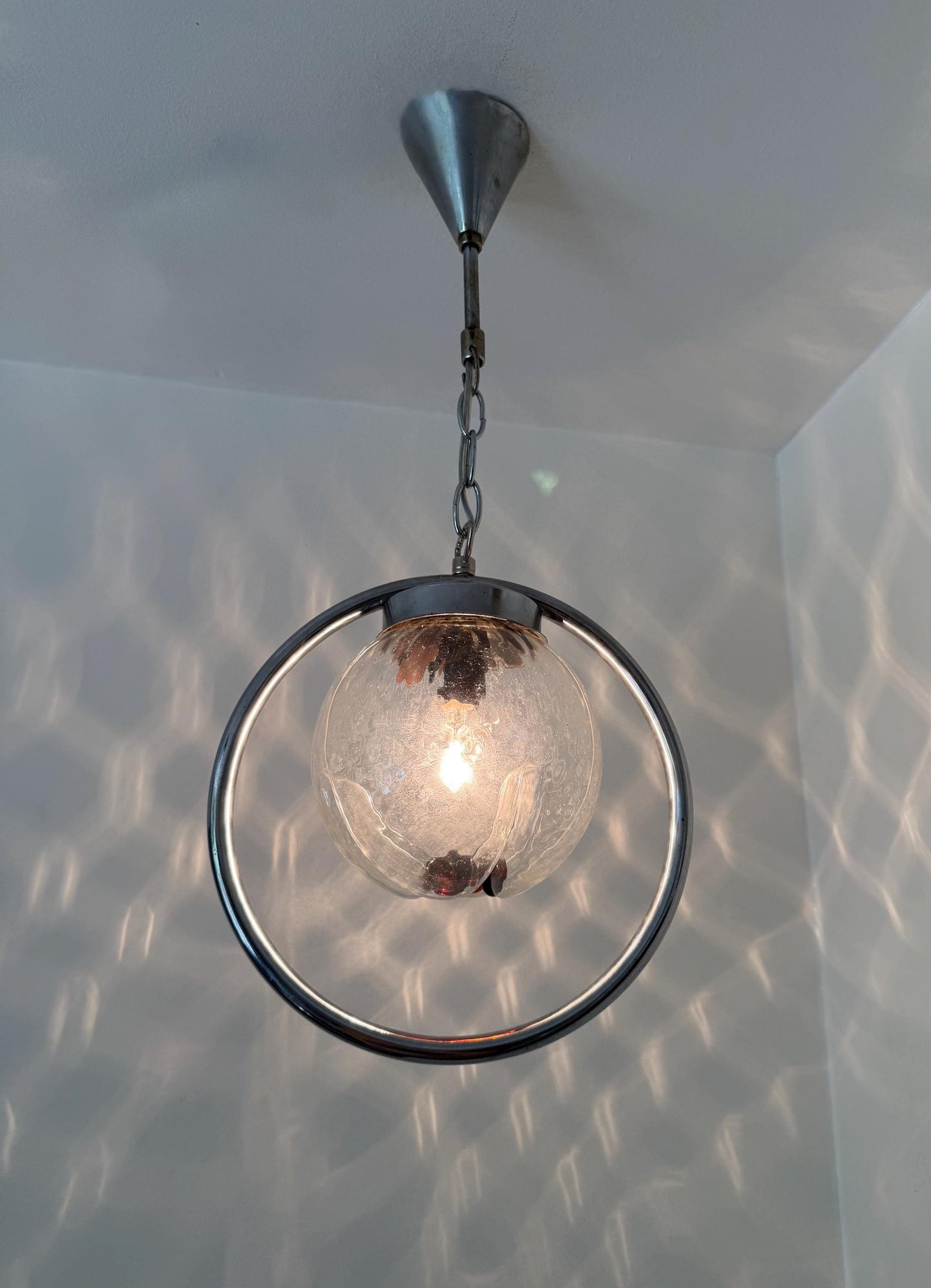 Mazzega Toni Zuccheri Murano Glass Pendant Light, Mid-Century Modern Globe Lamp