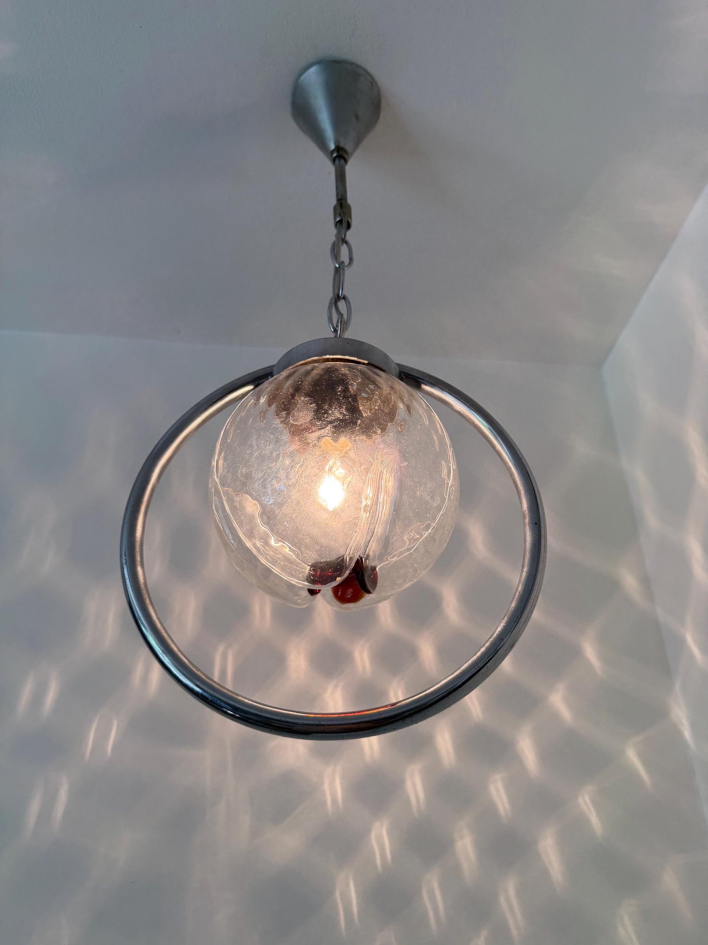 Mazzega Toni Zuccheri Murano Glass Pendant Light, Mid-Century Modern Globe Lamp
