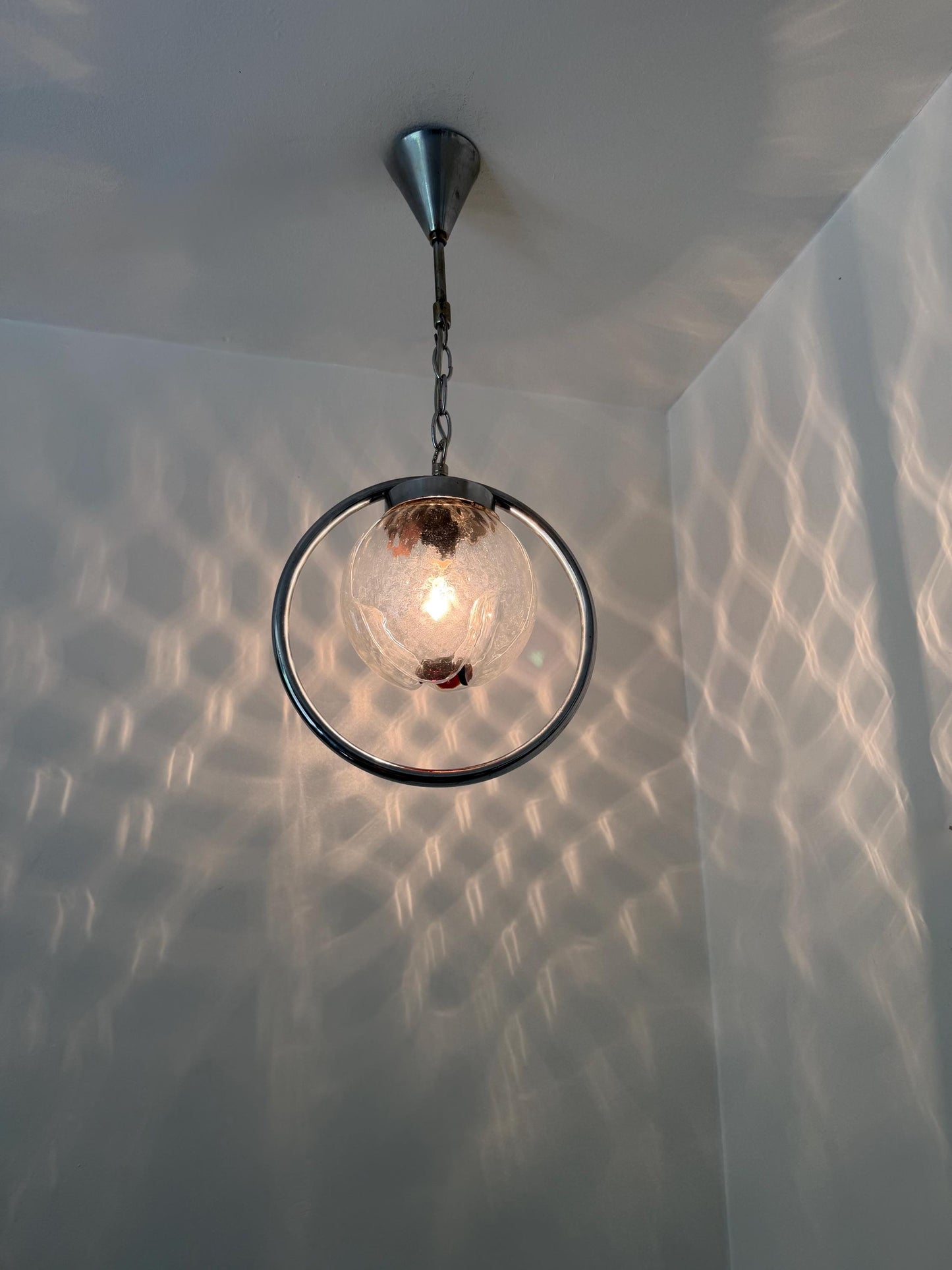 Mazzega Toni Zuccheri Murano Glass Pendant Light, Mid-Century Modern Globe Lamp