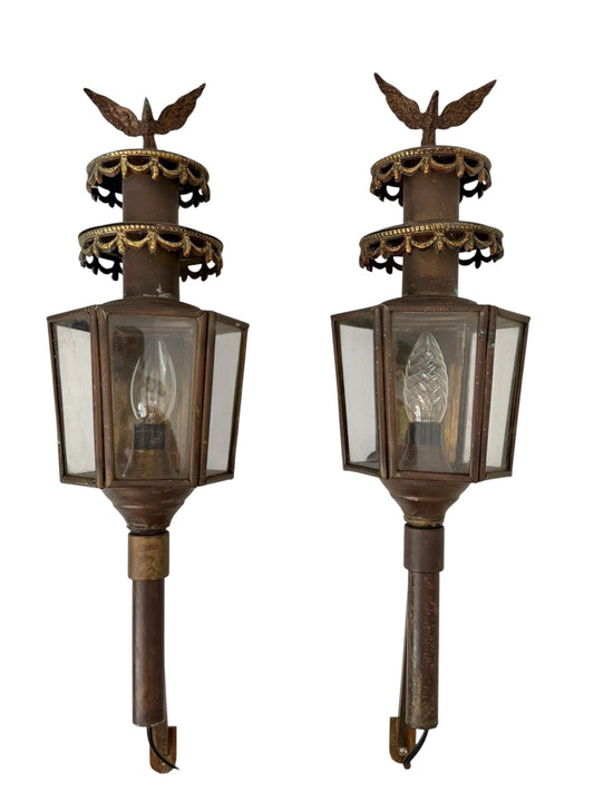 Pair of Antique English Copper Coach Lanterns wall electrical