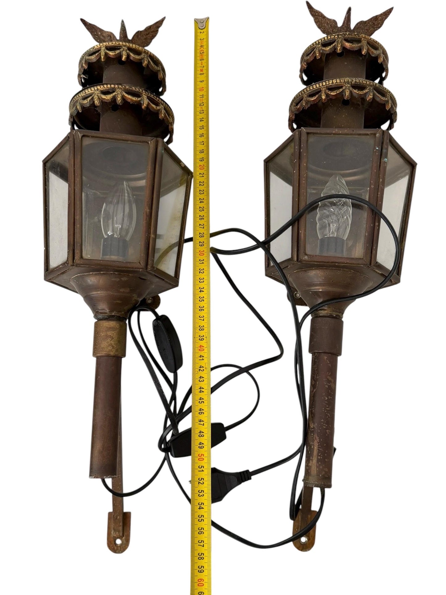 Pair of Antique English Copper Coach Lanterns wall electrical