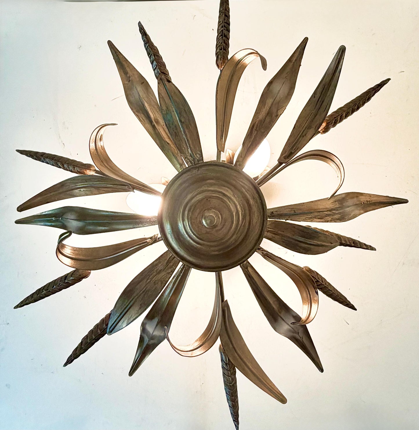 Gold Gilt ear of Corn Lustre Ceiling Chandelier, Hollywood Regency