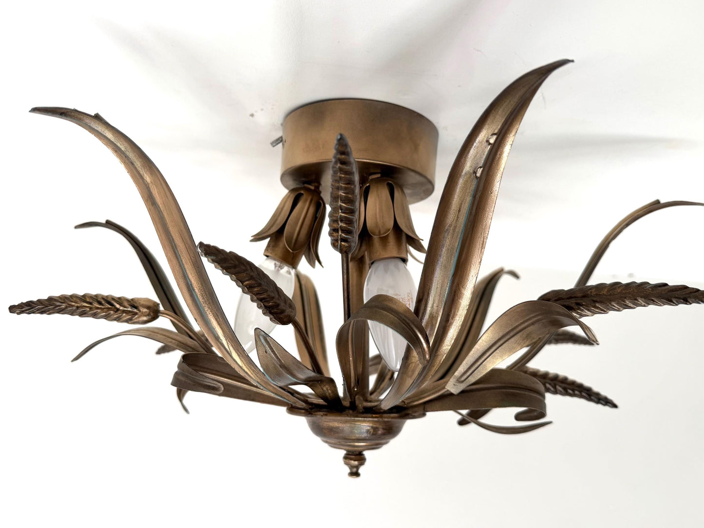Gold Gilt ear of Corn Lustre Ceiling Chandelier, Hollywood Regency