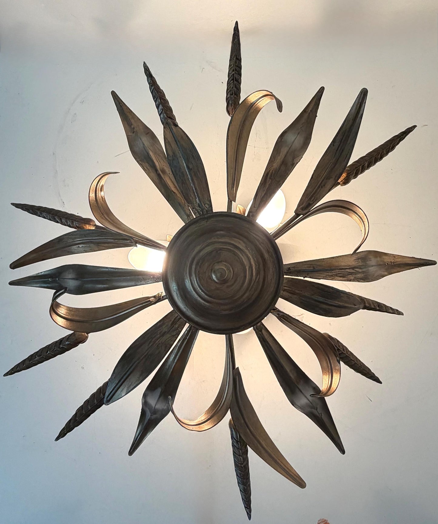 Gold Gilt ear of Corn Lustre Ceiling Chandelier, Hollywood Regency