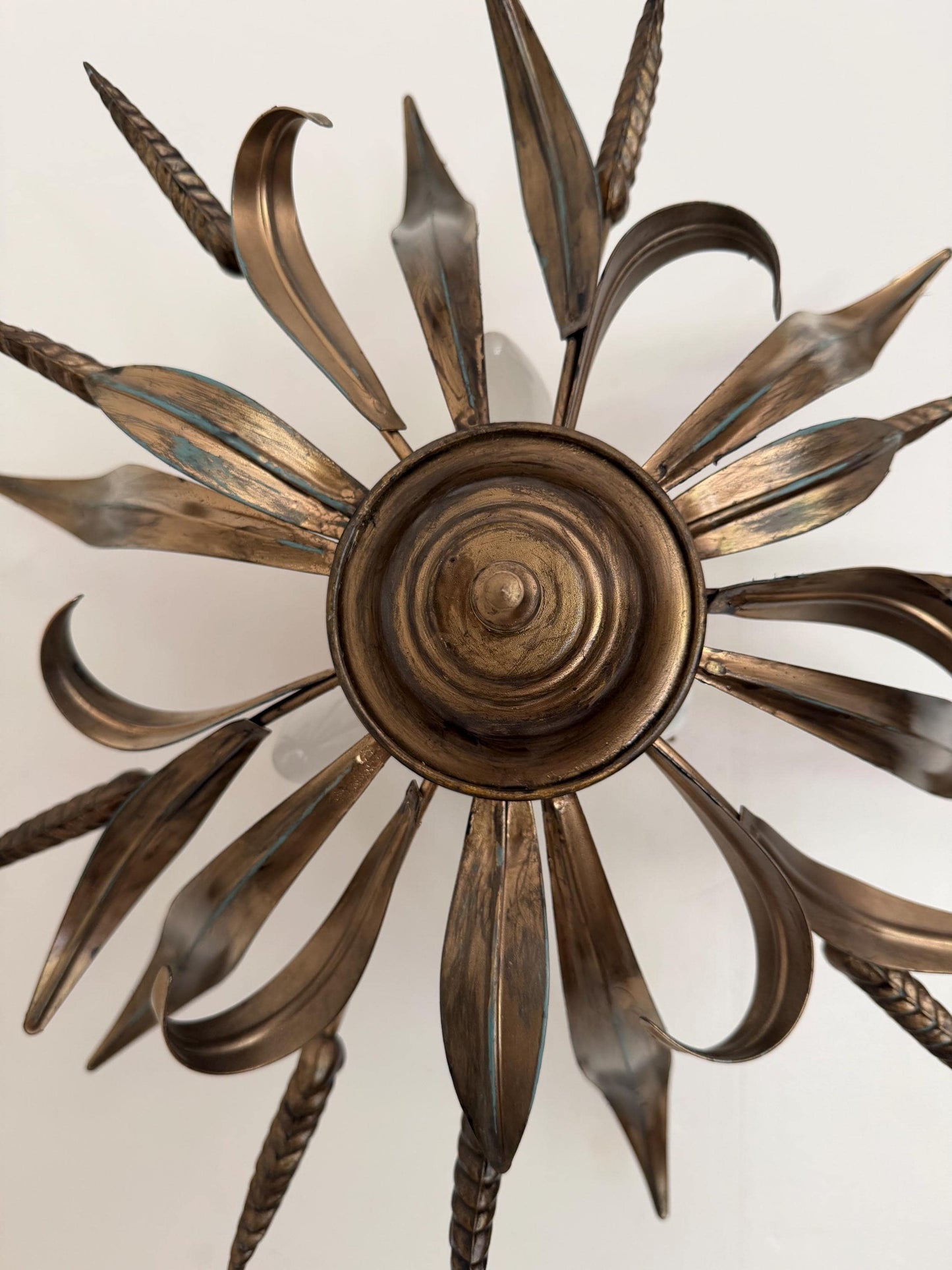 Gold Gilt ear of Corn Lustre Ceiling Chandelier, Hollywood Regency