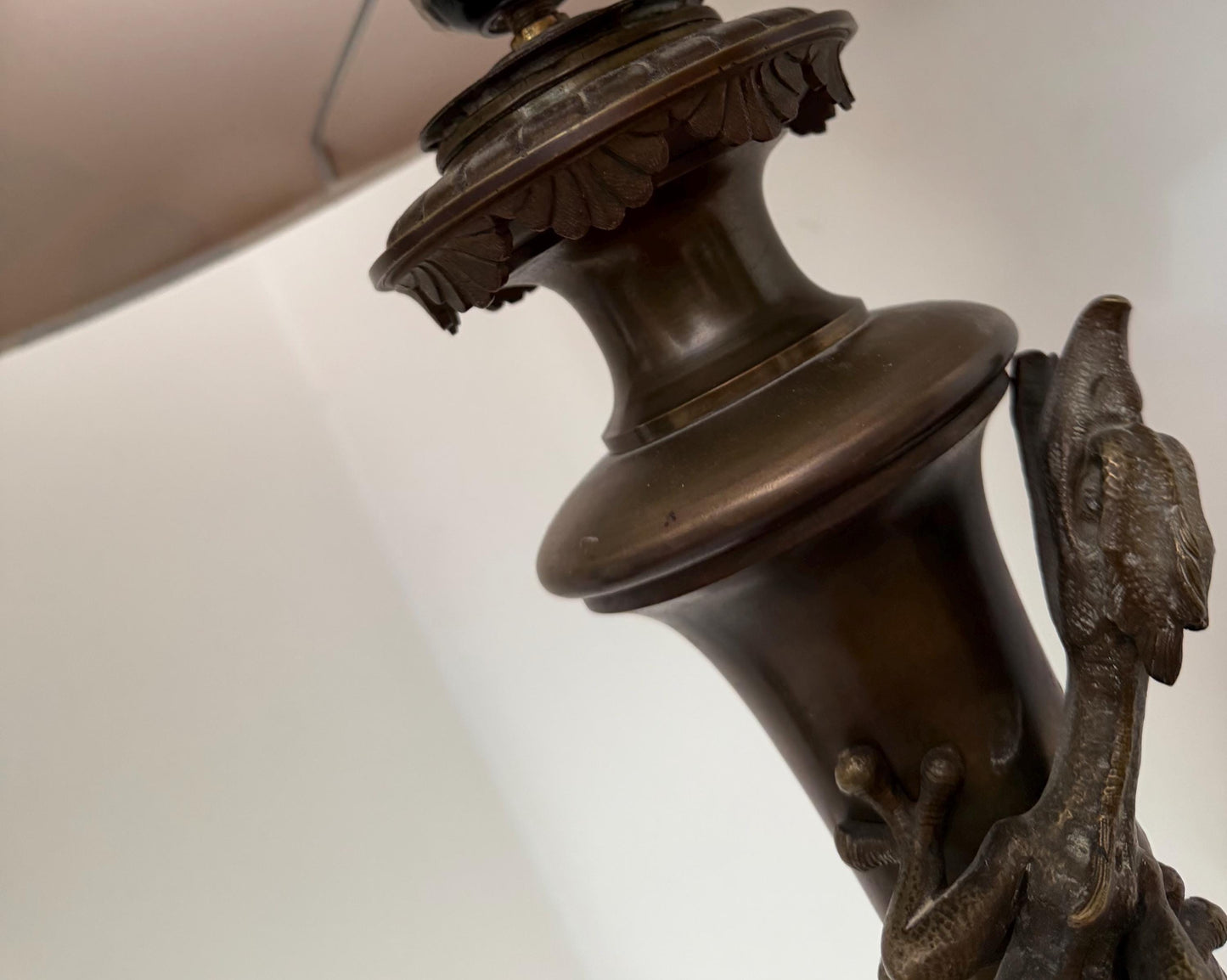 XL Pair of ‘lizzard’ lamps in bronze, nice patina,  antiques 19th napoleon III