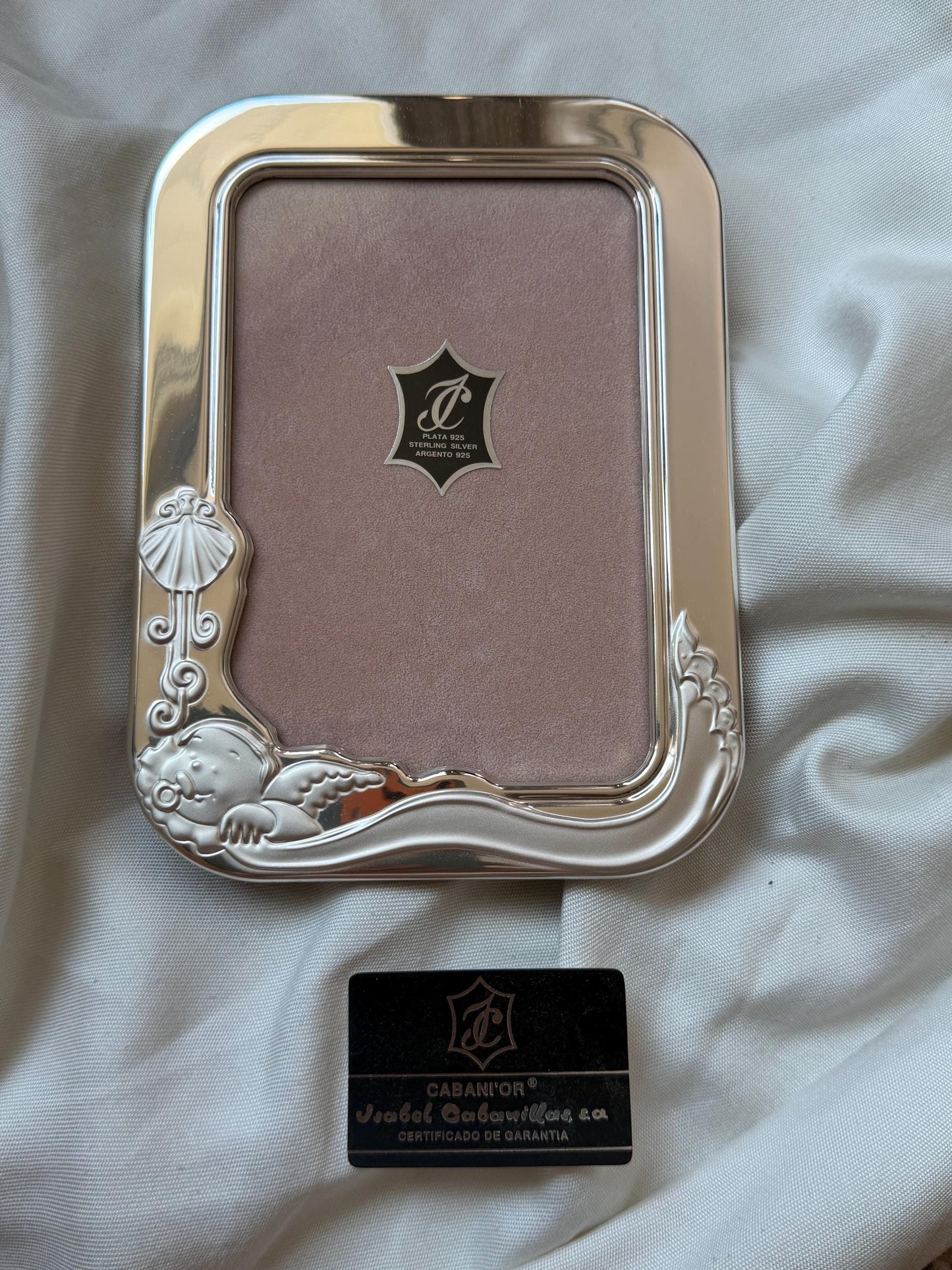 isabel Cabanillas 925 Sterling Silver Baby Photo Frame Cherub Angel Original Box Spain spanish baby photoframe, boxed newborn shower