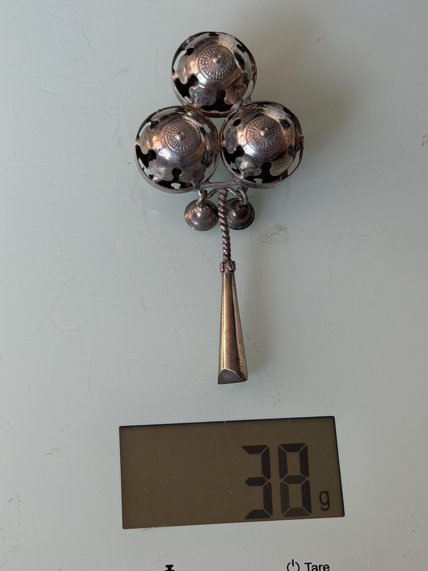 Antique European Silver Baby Rattle Three Bells 19th Century baby Toy nursey child shower gift