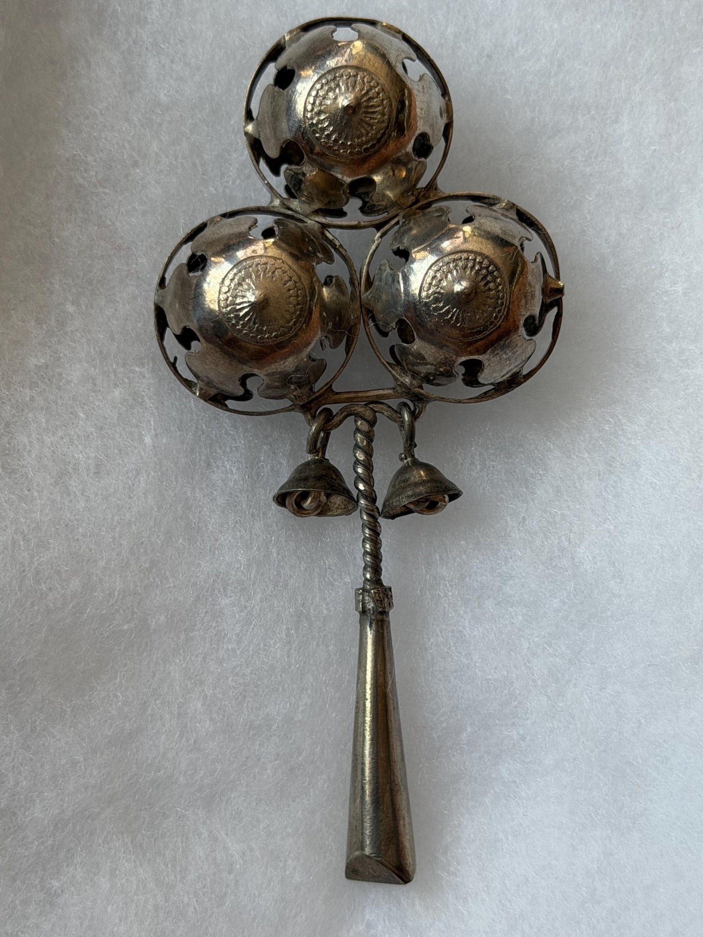 Antique European Silver Baby Rattle Three Bells 19th Century baby Toy nursey child shower gift
