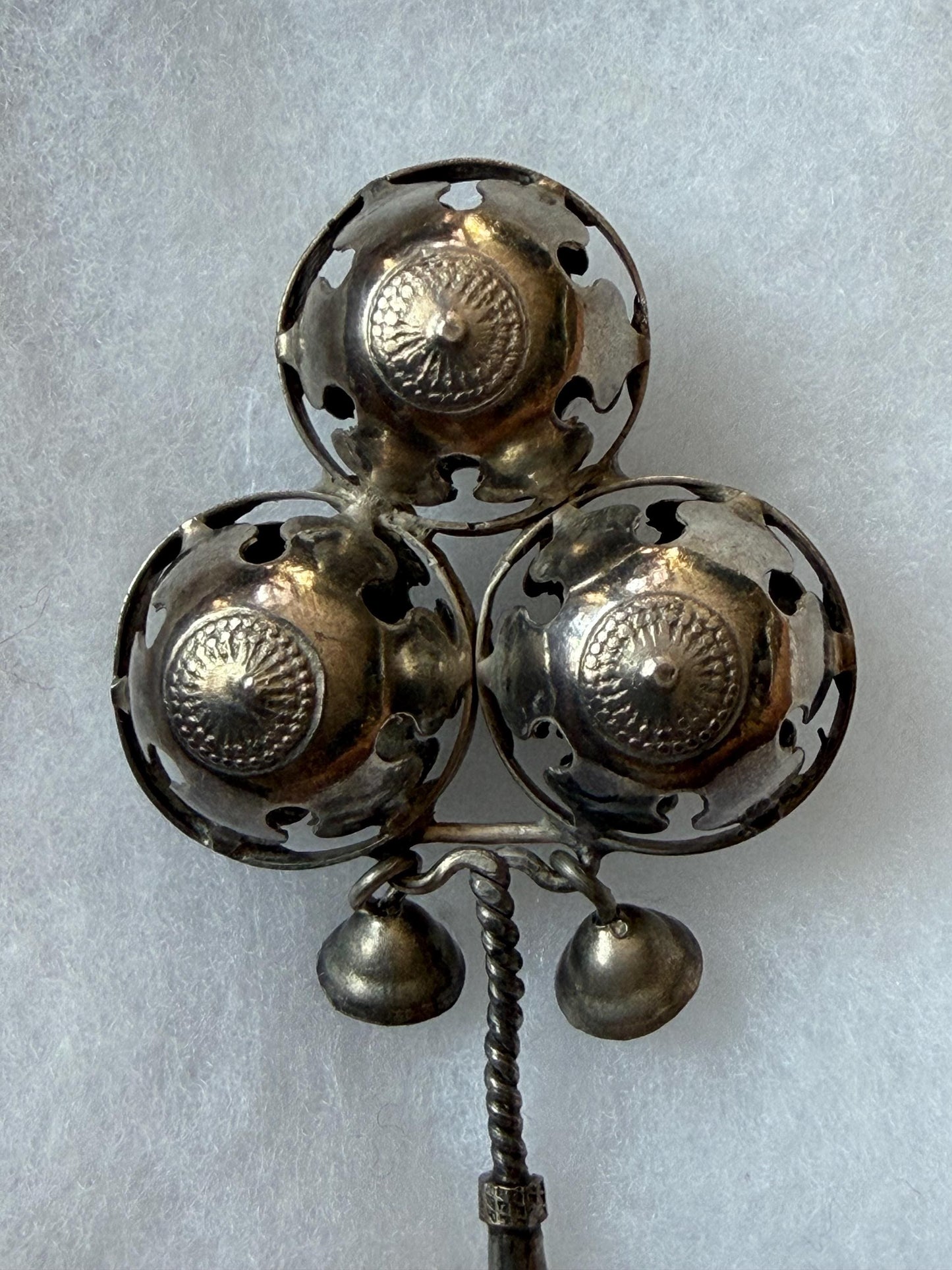 Antique European Silver Baby Rattle Three Bells 19th Century baby Toy nursey child shower gift