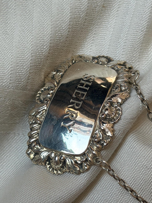 Brandy & Sherry Decanter Label Tags, Set of 2, silver silverplated