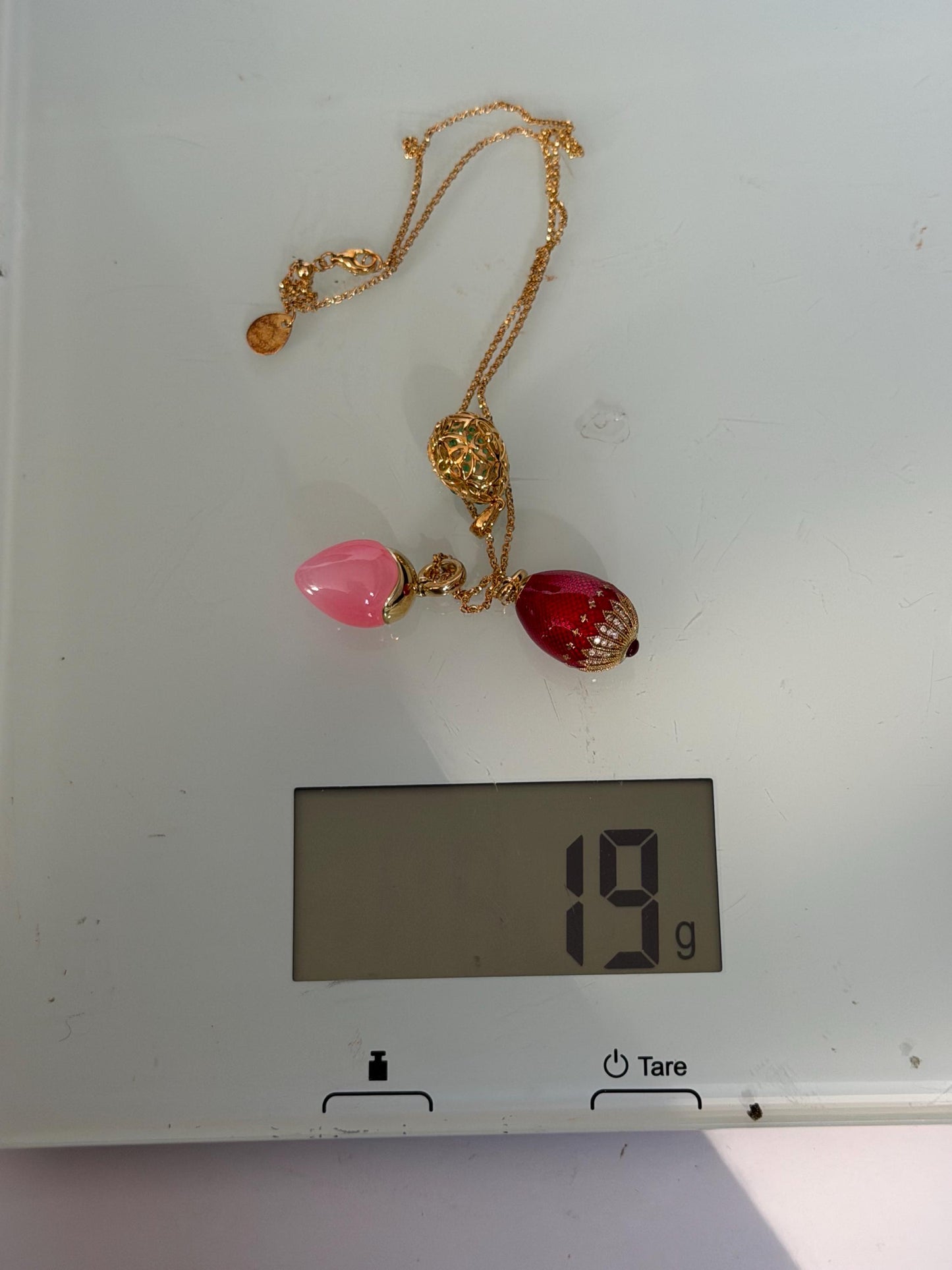 FABERGE Sterling Silver Rose Gold Charm necklace with 3 pendants, Fabergé