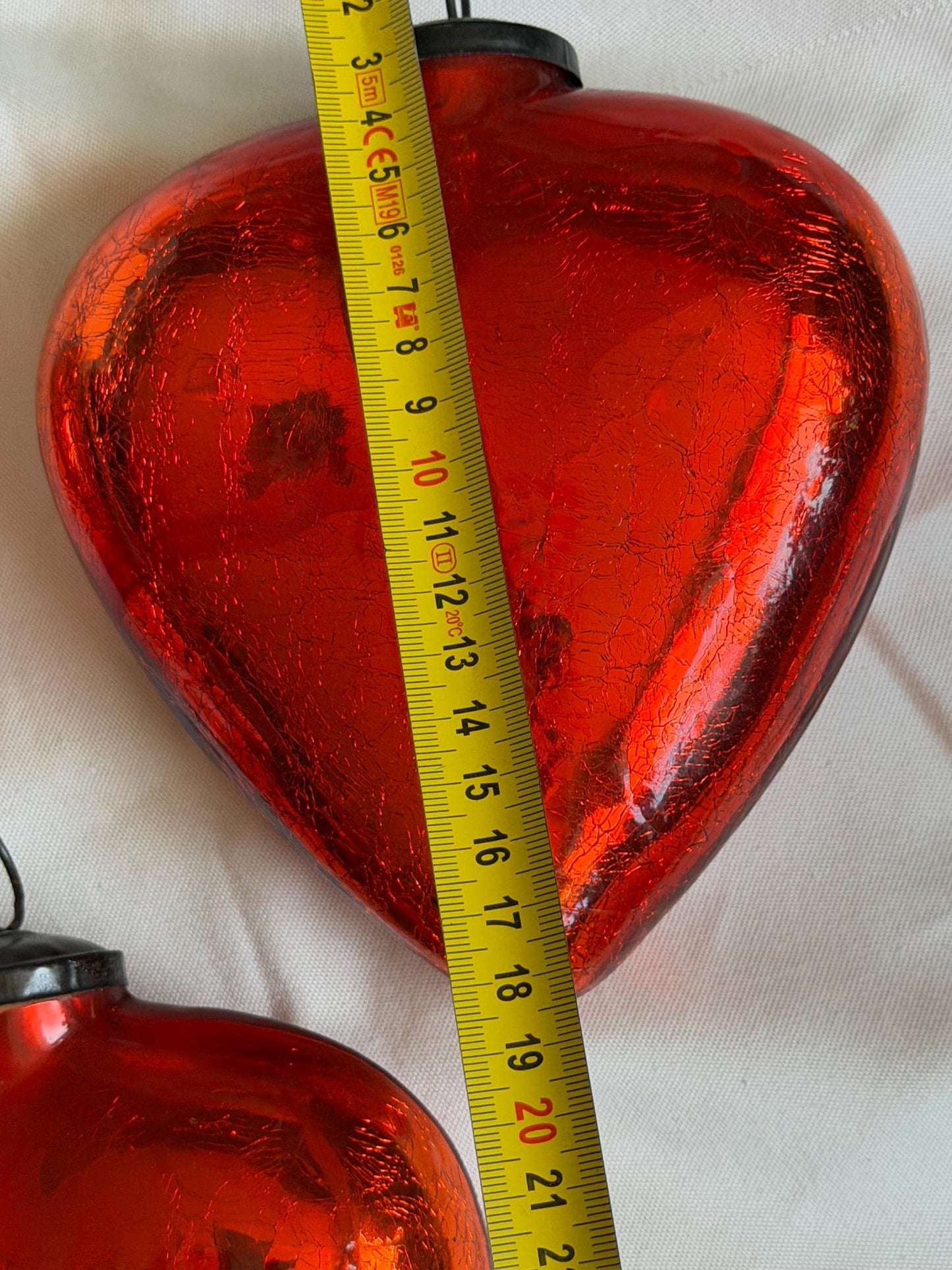 Antique xl  red heart Glass Christmas Baubles, Set of 3 large vintage Ornaments ‘grande bola del vidro’ romantic,  20 cm, christmas love