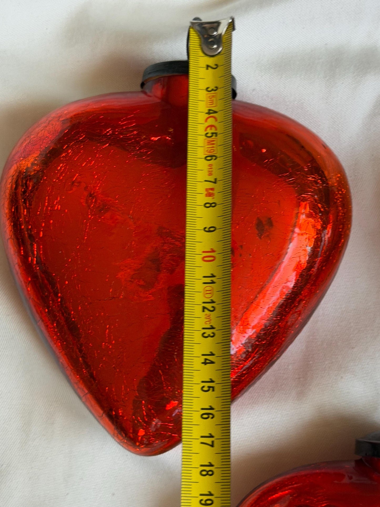 Antique xl  red heart Glass Christmas Baubles, Set of 3 large vintage Ornaments ‘grande bola del vidro’ romantic,  20 cm, christmas love