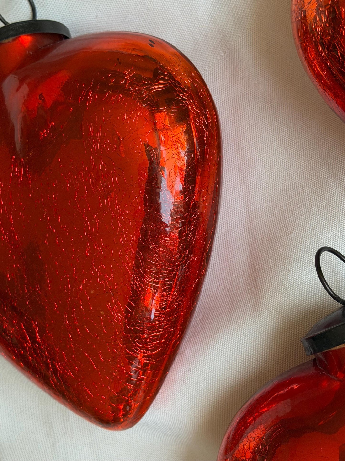 Antique xl  red heart Glass Christmas Baubles, Set of 3 large vintage Ornaments ‘grande bola del vidro’ romantic,  20 cm, christmas love