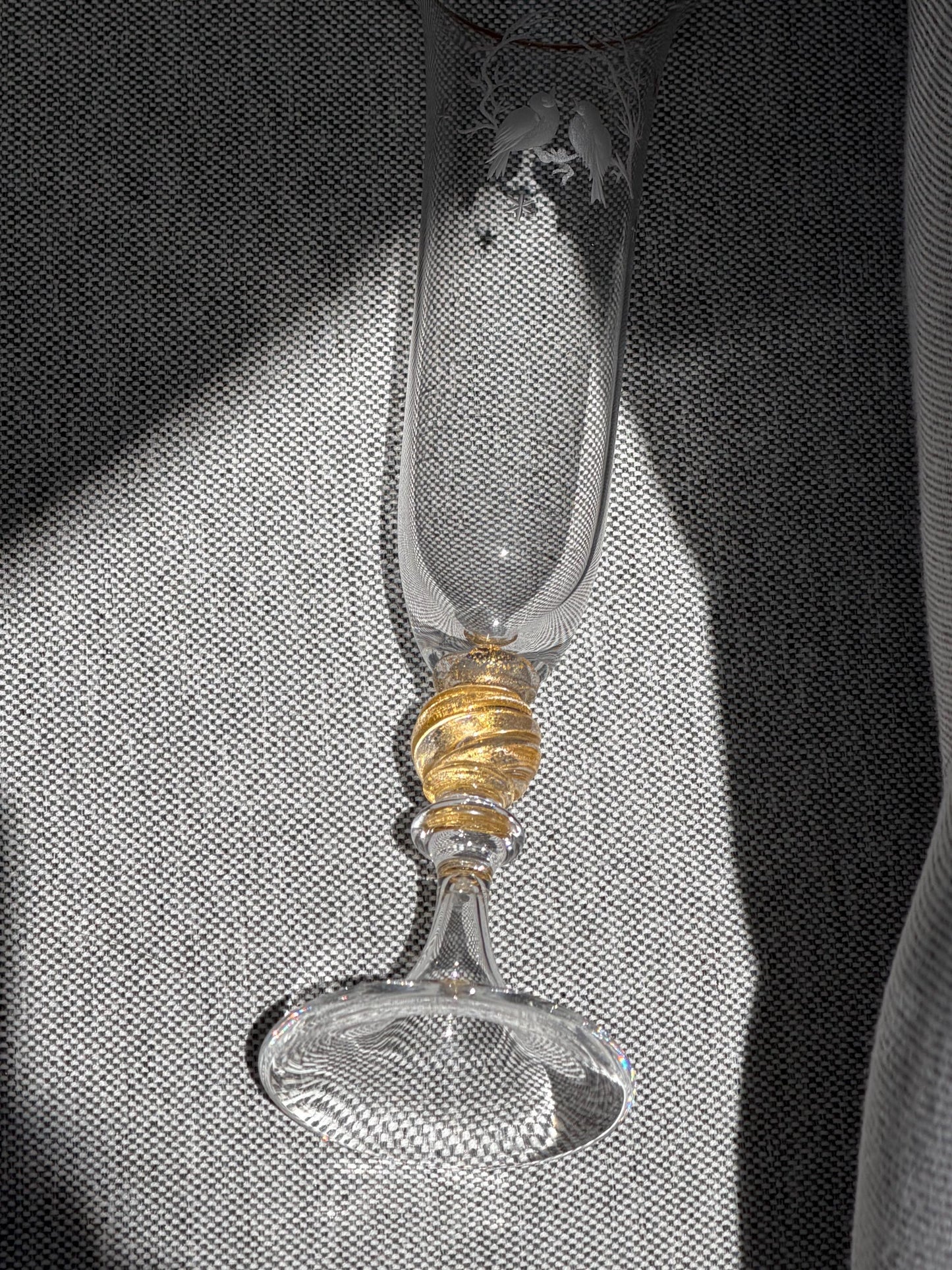 nason moretti  Murano Glass Champagne Flute, Hand Engraved, Rare, christmas birds peace