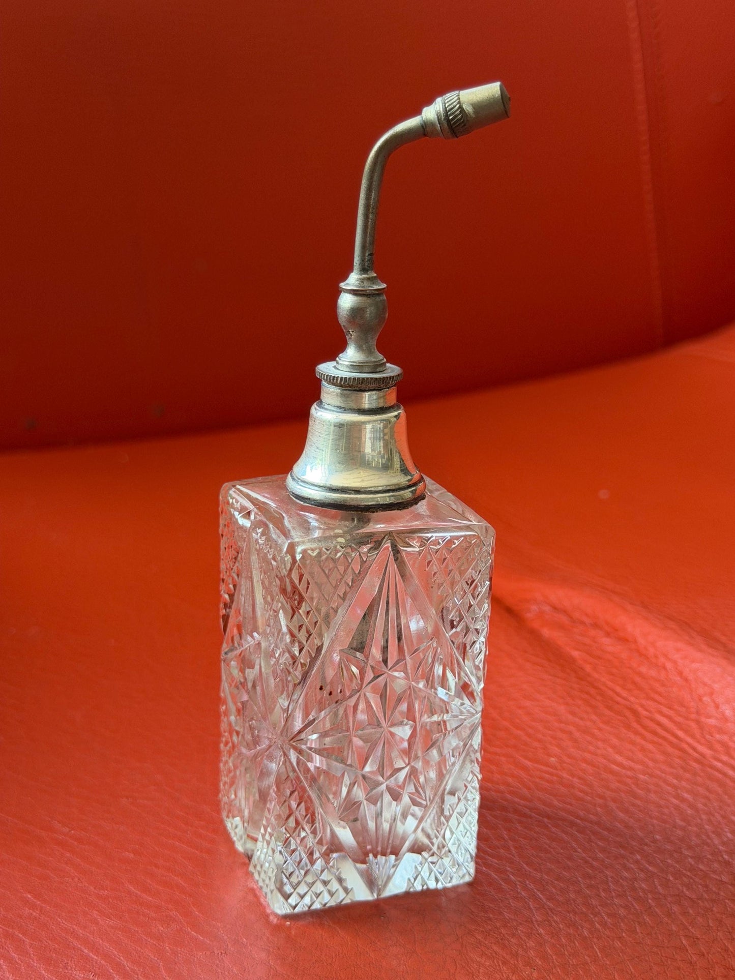 Antique Sterling Silver Crystal Vanity Set Edwardian Perfume Bottles atomizer Cut Glass Dressing Table Set