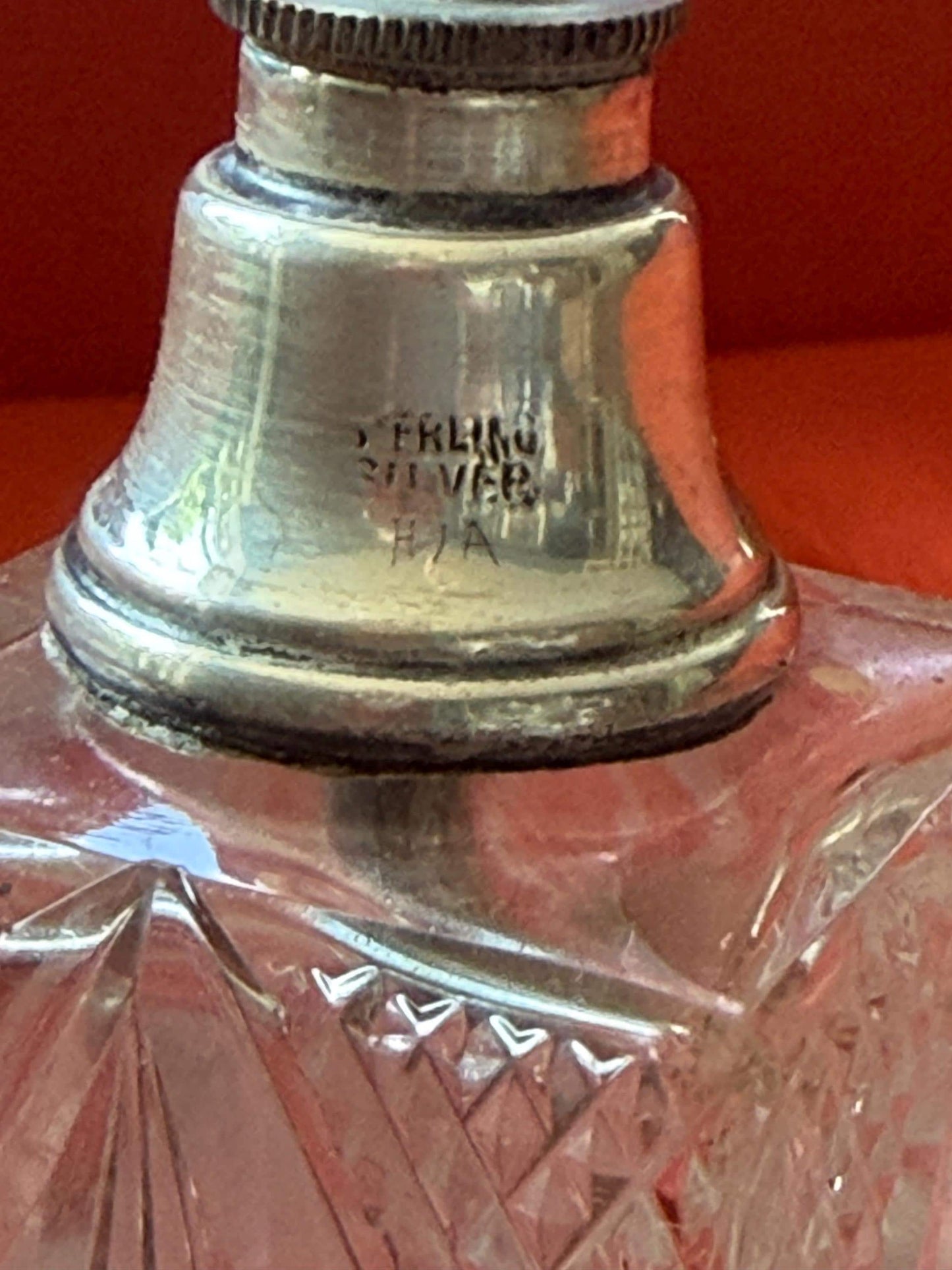 Antique Sterling Silver Crystal Vanity Set Edwardian Perfume Bottles atomizer Cut Glass Dressing Table Set