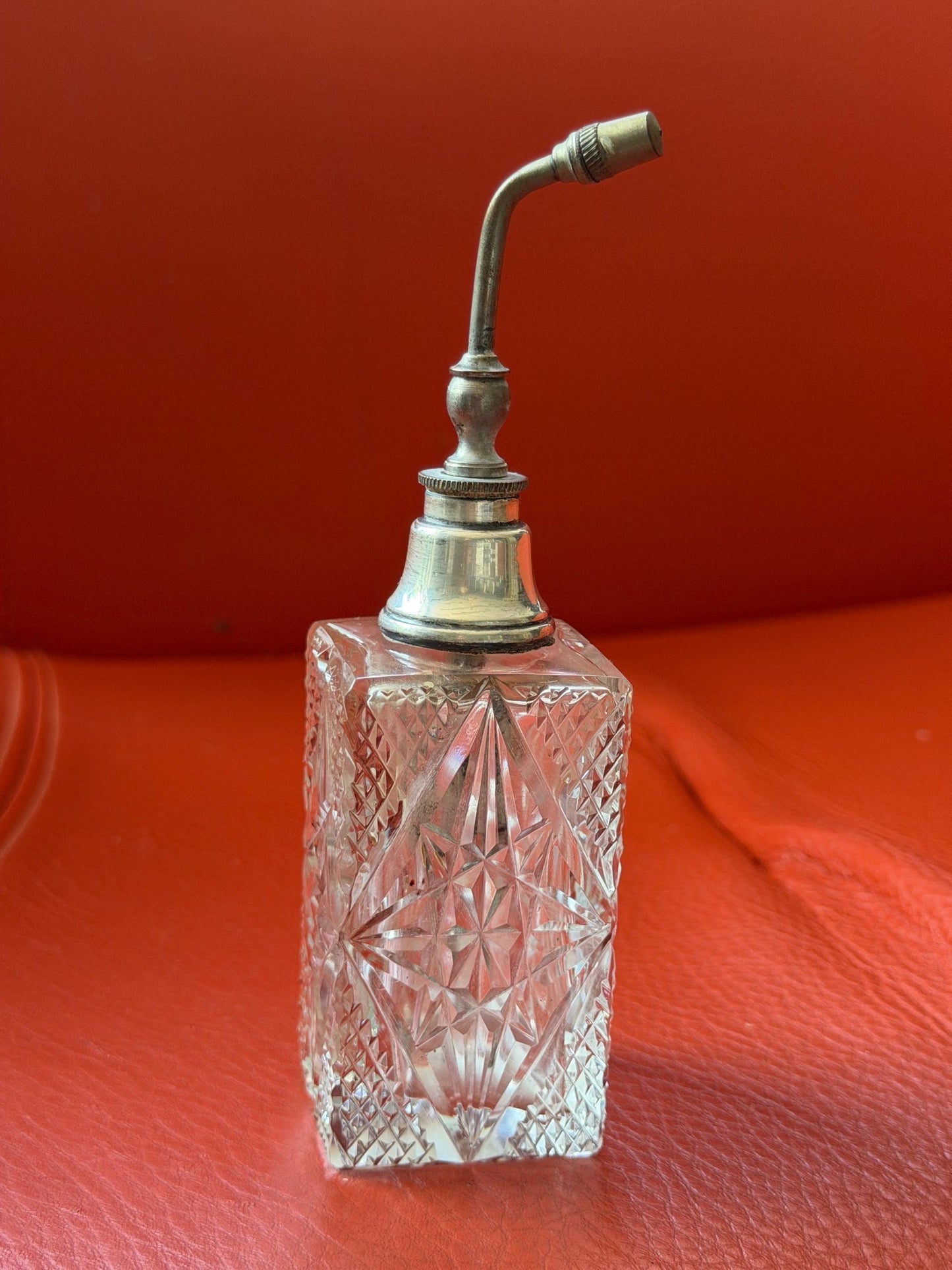 Antique Sterling Silver Crystal Vanity Set Edwardian Perfume Bottles atomizer Cut Glass Dressing Table Set