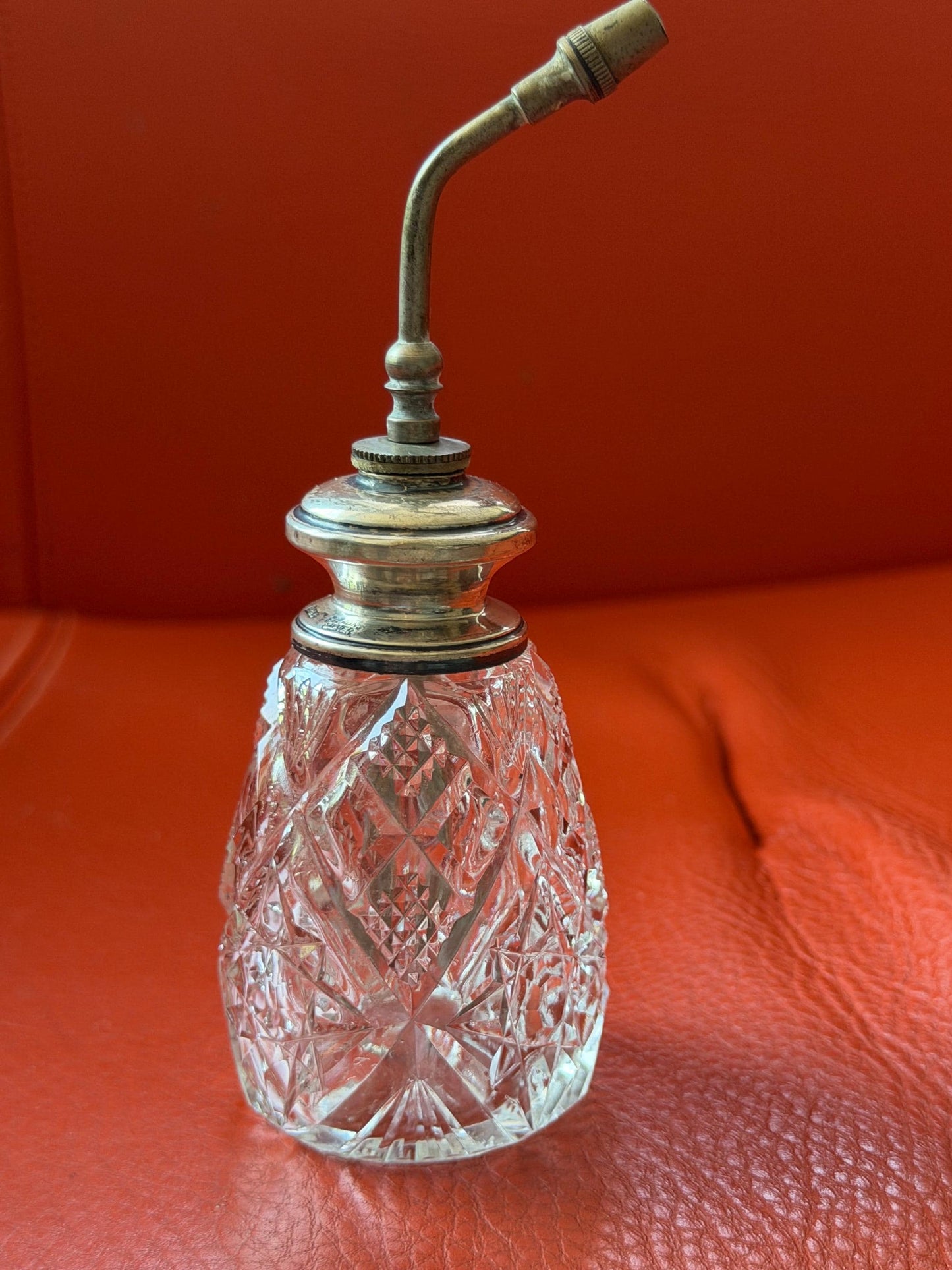 Antique Sterling Silver Crystal Vanity Set Edwardian Perfume Bottles atomizer Cut Glass Dressing Table Set