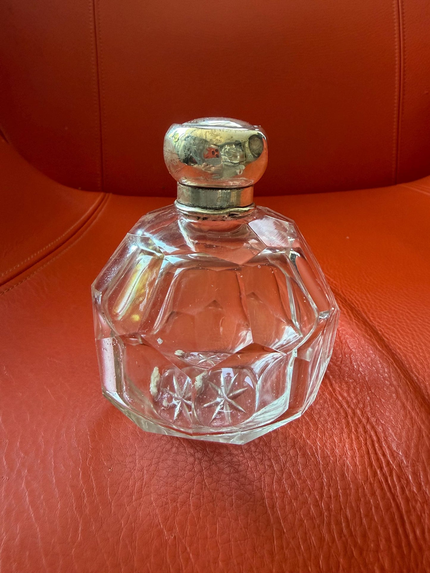 Antique Sterling Silver Crystal Vanity Set Edwardian Perfume Bottles atomizer Cut Glass Dressing Table Set