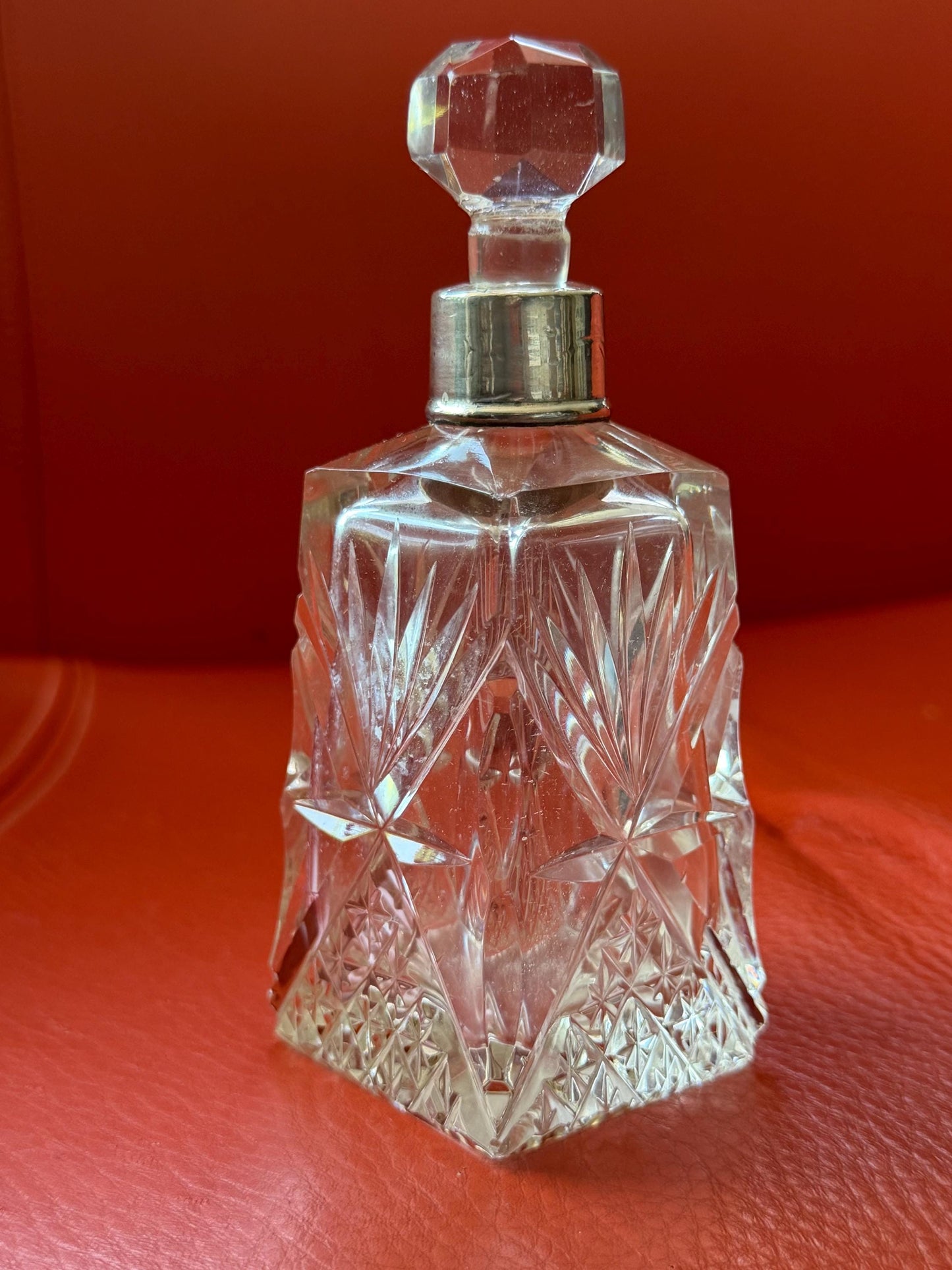 Antique Sterling Silver Crystal Vanity Set Edwardian Perfume Bottles atomizer Cut Glass Dressing Table Set