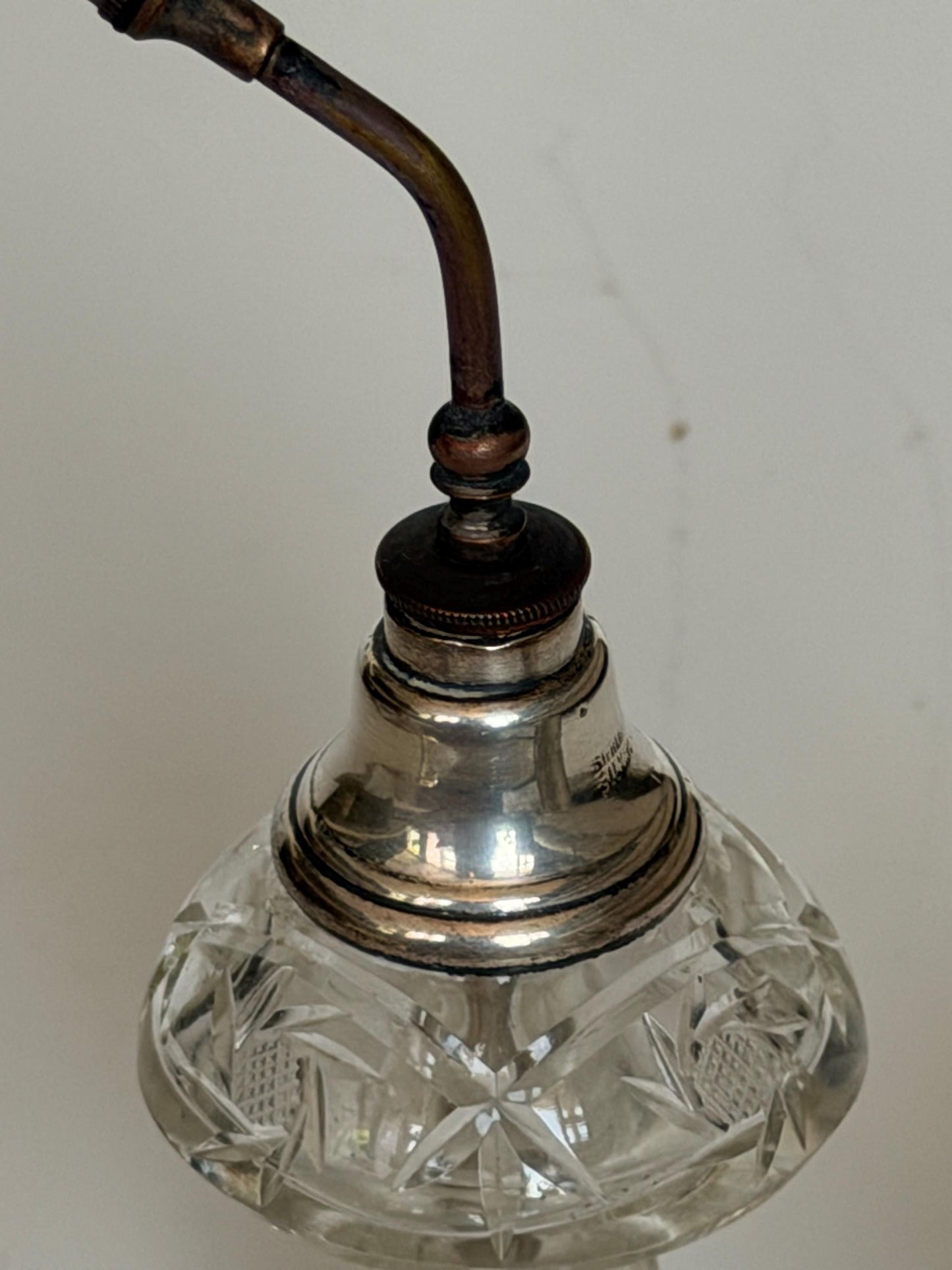 Antique Sterling Silver Crystal Vanity Set Edwardian Perfume Bottles atomizer Cut Glass Dressing Table Set