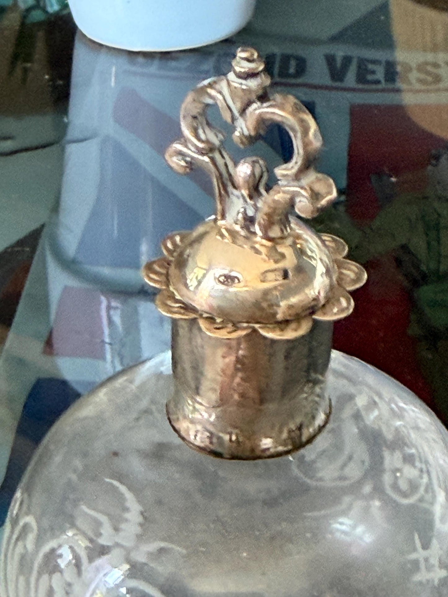 Antique Silver Crystal Edwardian Perfume Bottle engraved Glass Dressing table collectable