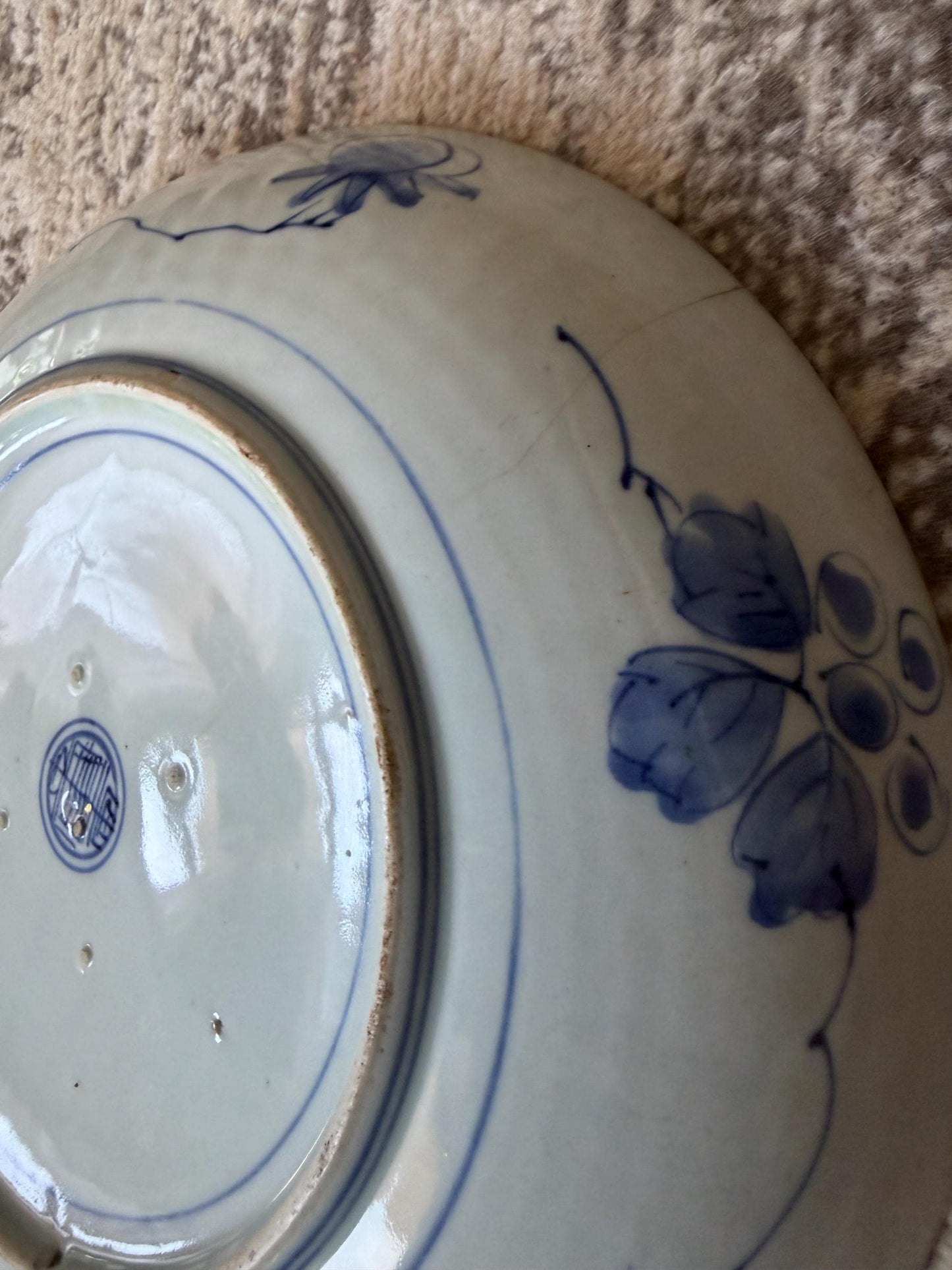 A Large Antique 18th Century Edo Arita Porcelain Plate - Blue and White Japanese - 33 cm