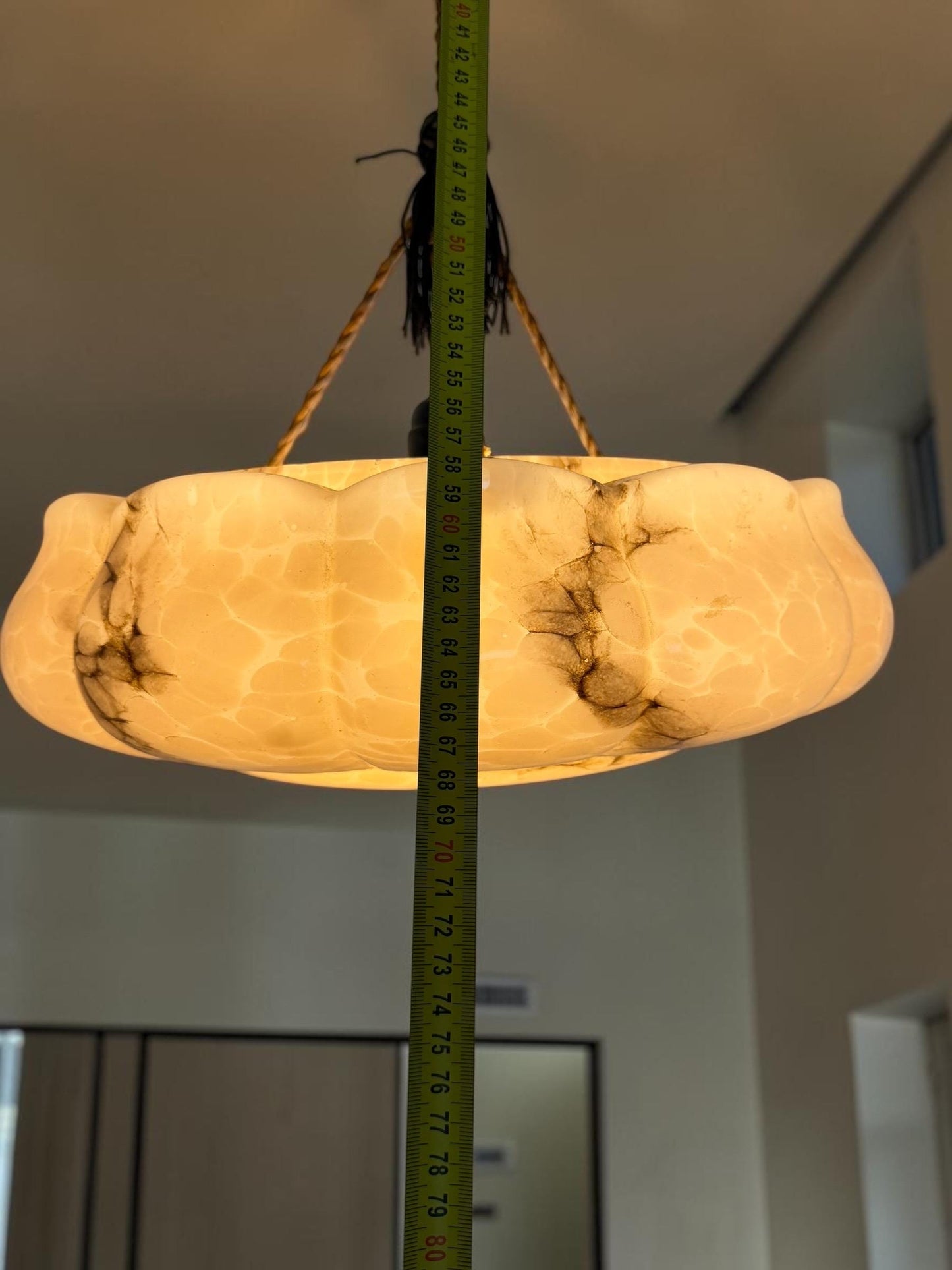 Art deco ceiling Lamp with Opaline Glass, Netherlands, c. 1930  Ceiling lamp hanging , rope