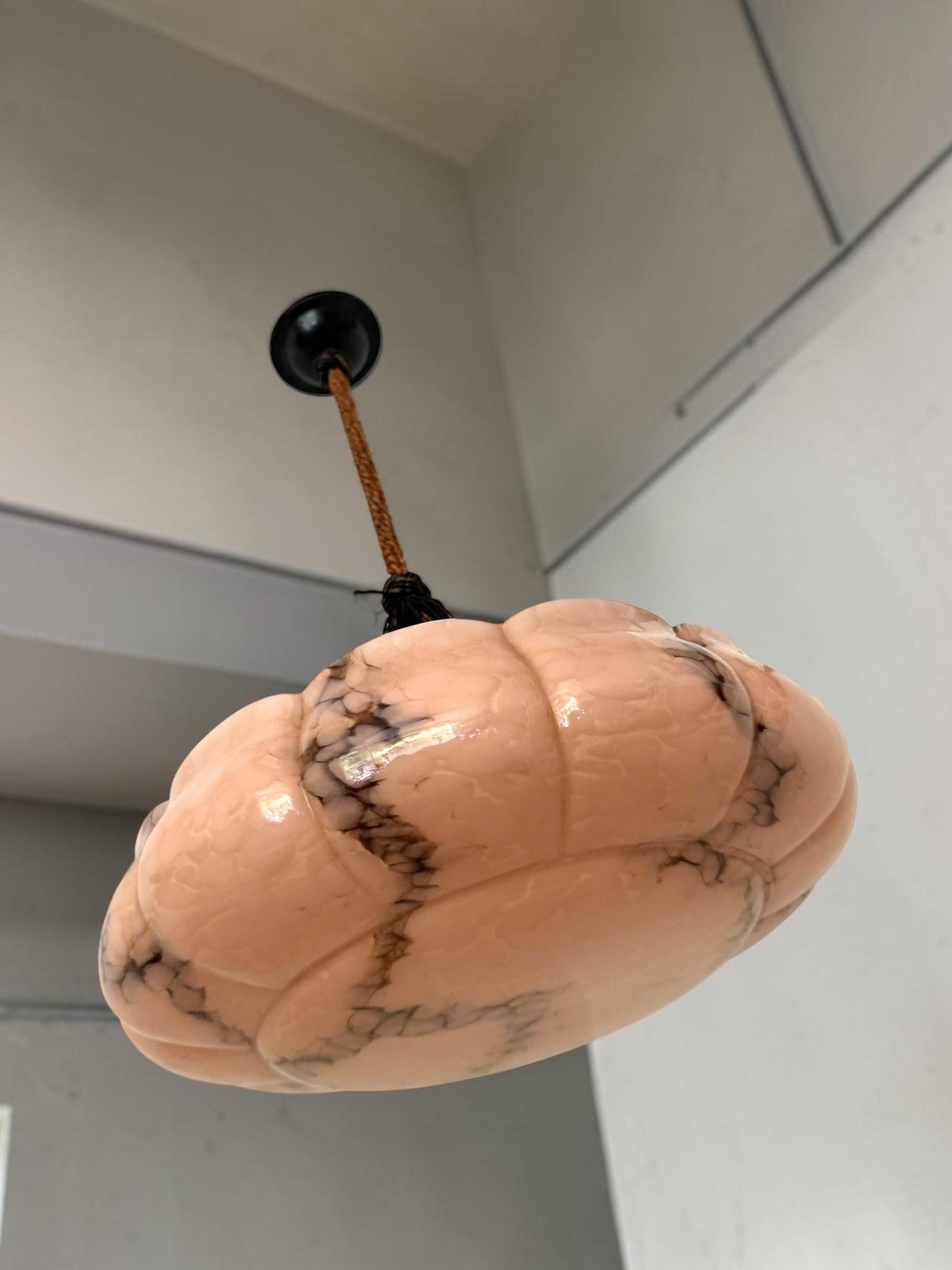 Art deco ceiling Lamp with Opaline Glass, Netherlands, c. 1930  Ceiling lamp hanging , rope