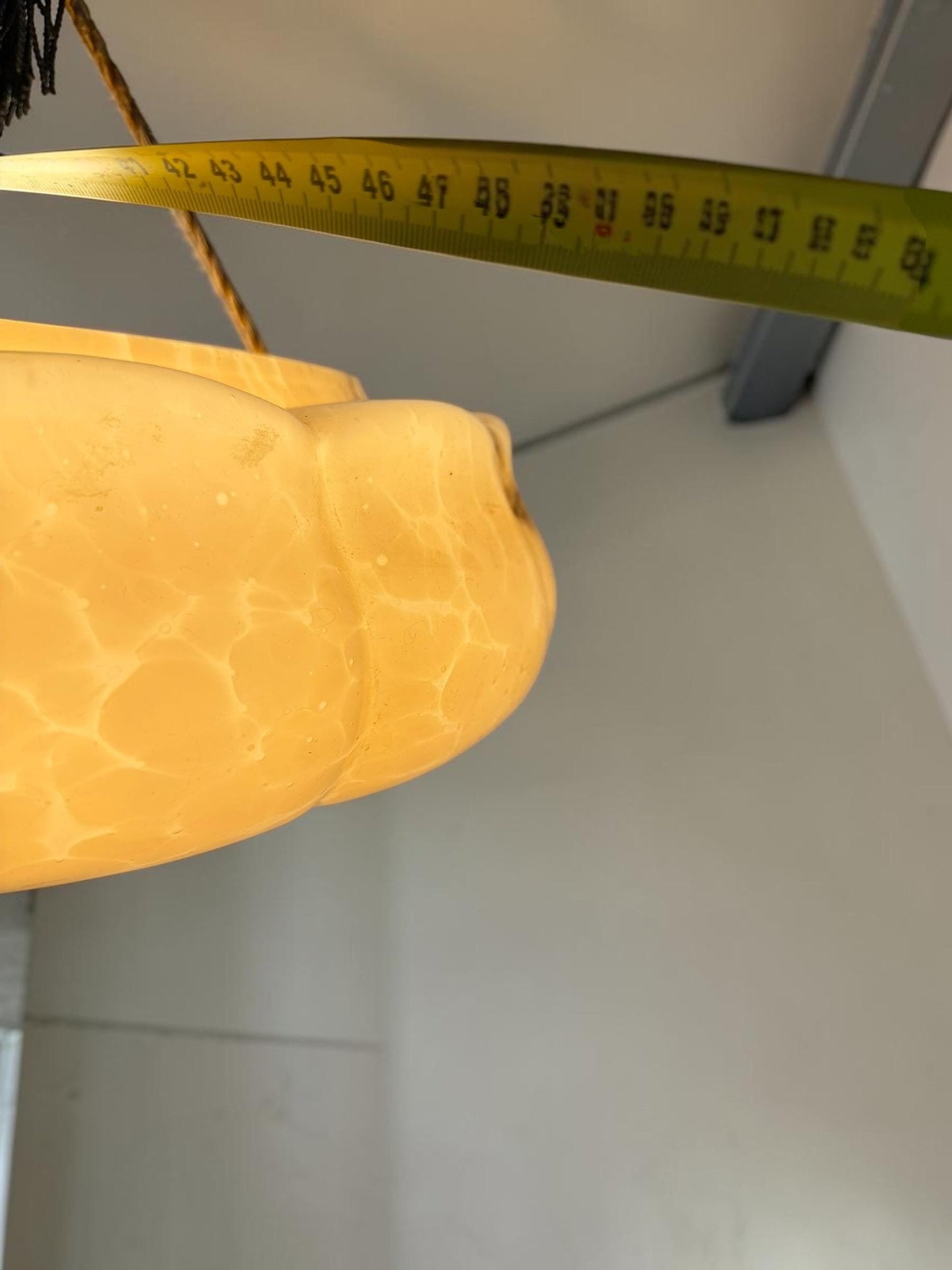 Art deco ceiling Lamp with Opaline Glass, Netherlands, c. 1930  Ceiling lamp hanging , rope