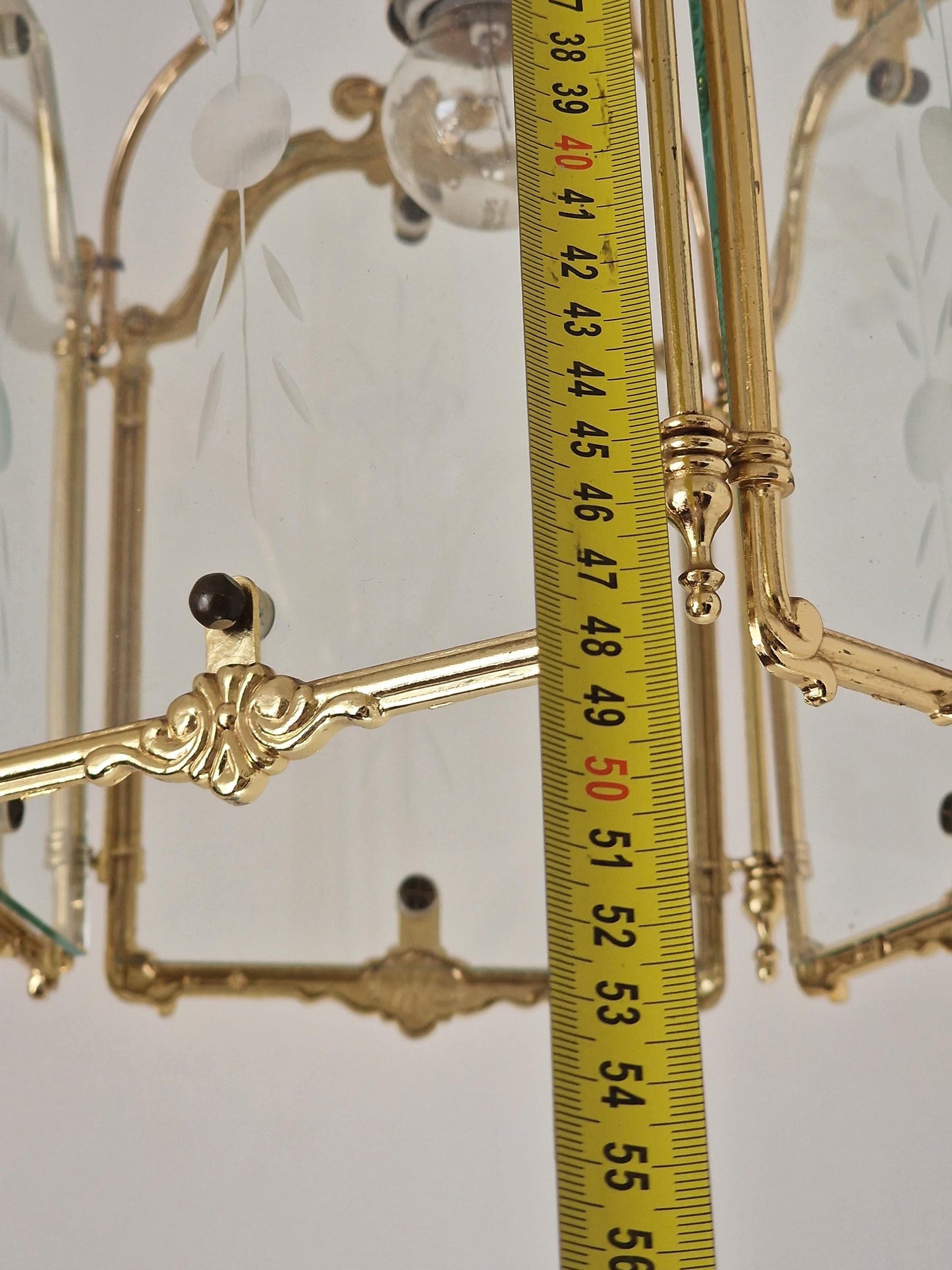 Brass pentagonal  Etched Glass Hall Lantern Ceiling Light Hanging Lantern, golden lamp penthagon