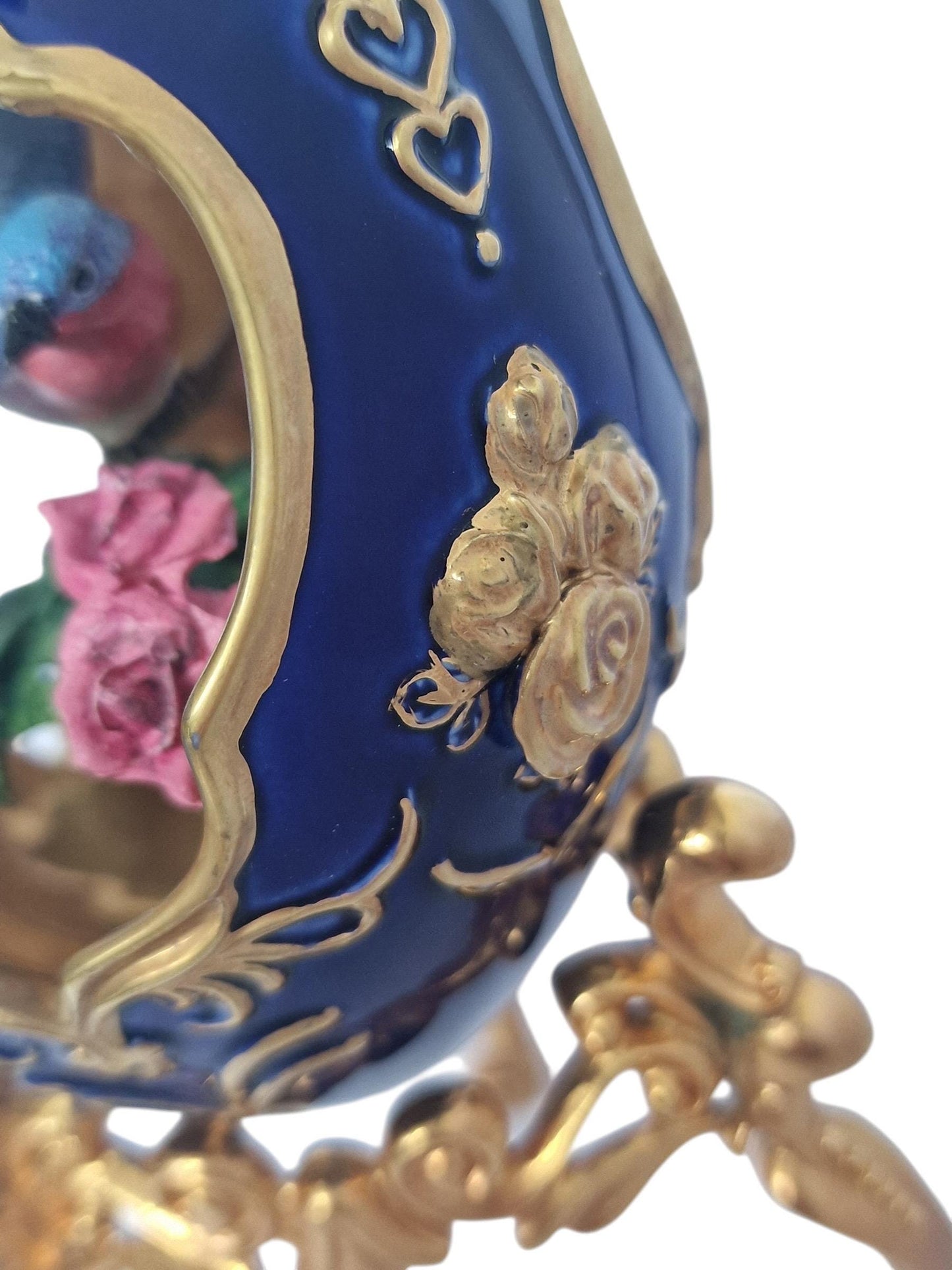 House of Fabergé, Faberge, gilded porcelain large egg with certificate of authenticity, sweet garden of romance, Blue Bird Figurine, retired