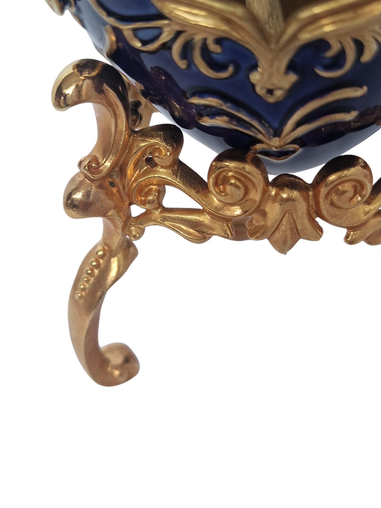 House of Fabergé, Faberge, gilded porcelain large egg with certificate of authenticity, sweet garden of romance, Blue Bird Figurine, retired