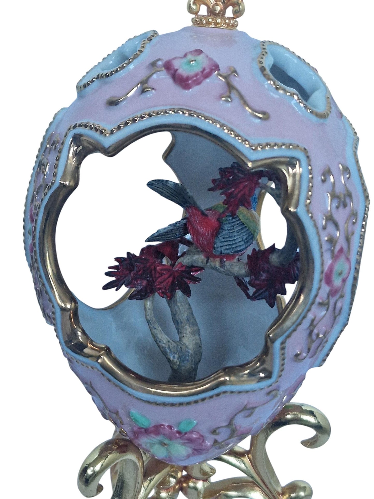 House of Fabergé, Faberge, gilded porcelain large egg with certificate of authenticity, sweet garden of romance, pink egg, retired