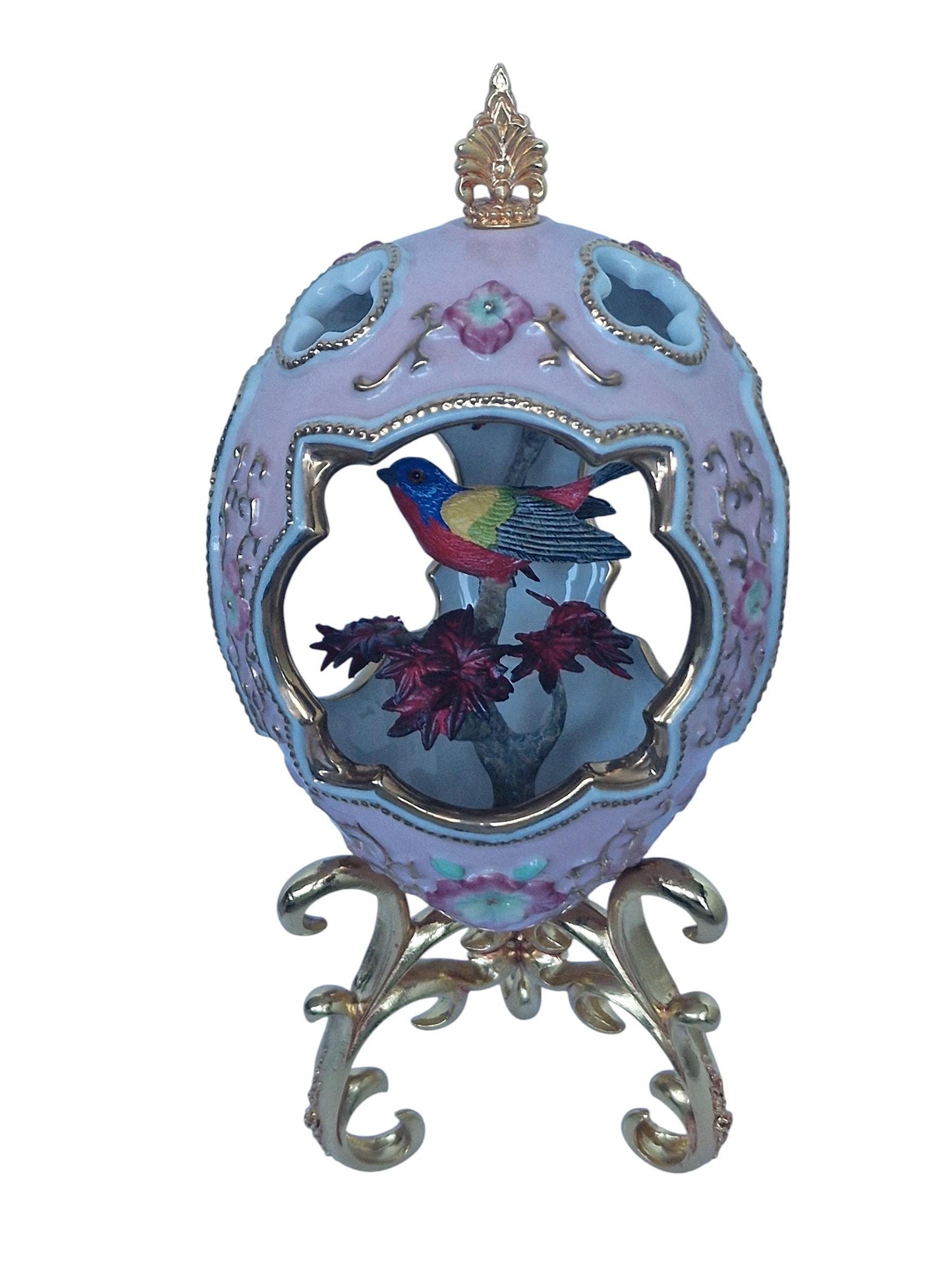 House of Fabergé, Faberge, gilded porcelain large egg with certificate of authenticity, sweet garden of romance, pink egg, retired