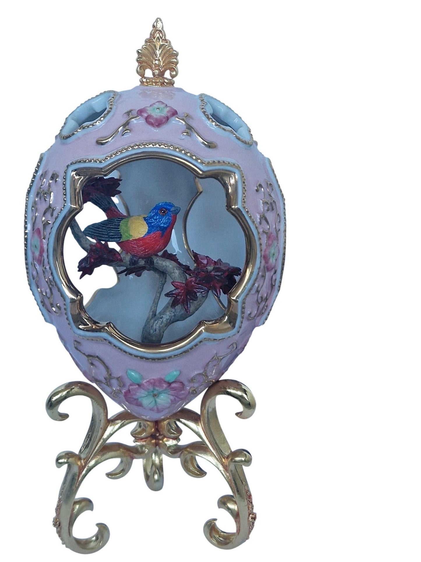 House of Fabergé, Faberge, gilded porcelain large egg with certificate of authenticity, sweet garden of romance, pink egg, retired