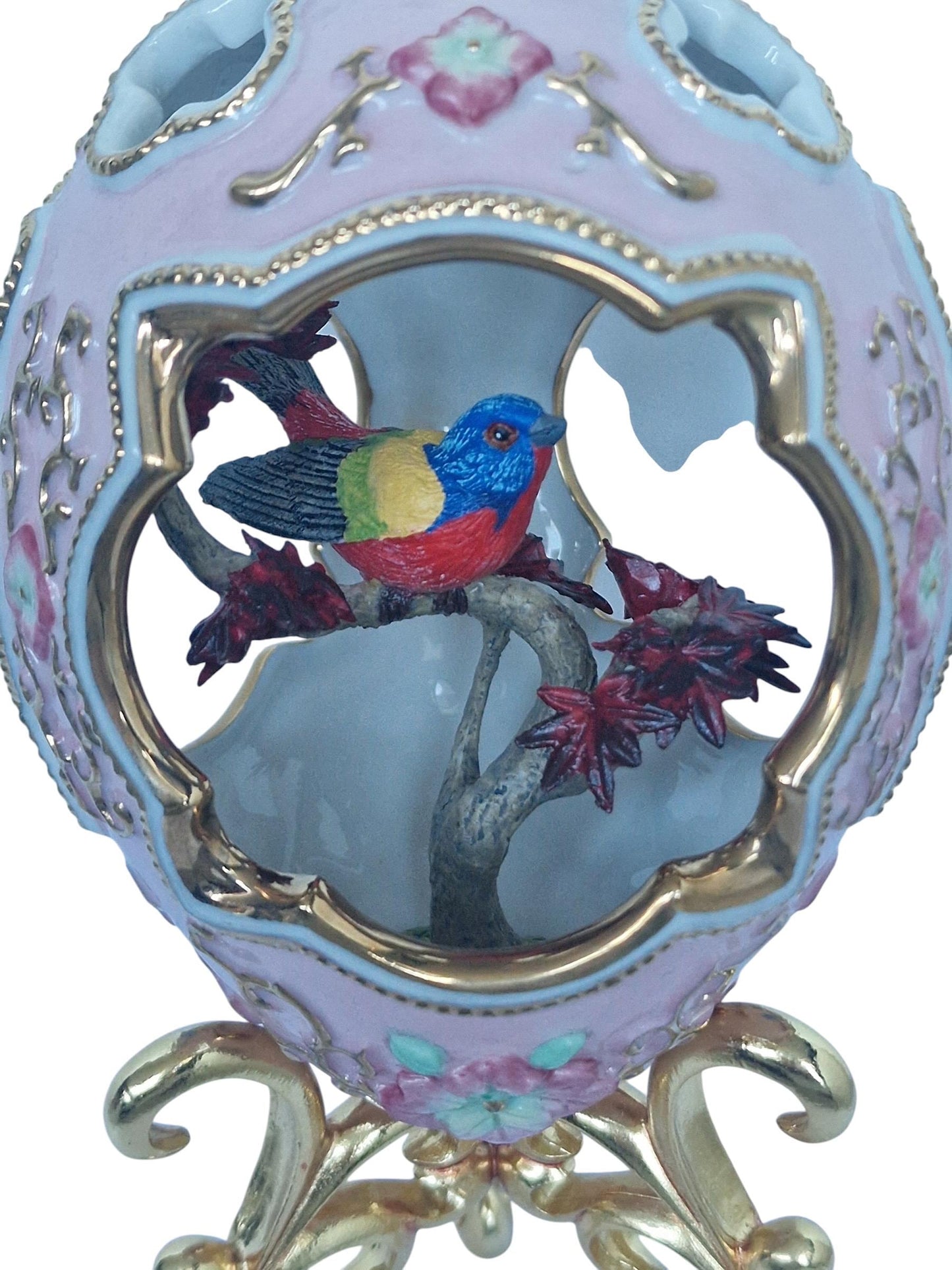 House of Fabergé, Faberge, gilded porcelain large egg with certificate of authenticity, sweet garden of romance, pink egg, retired