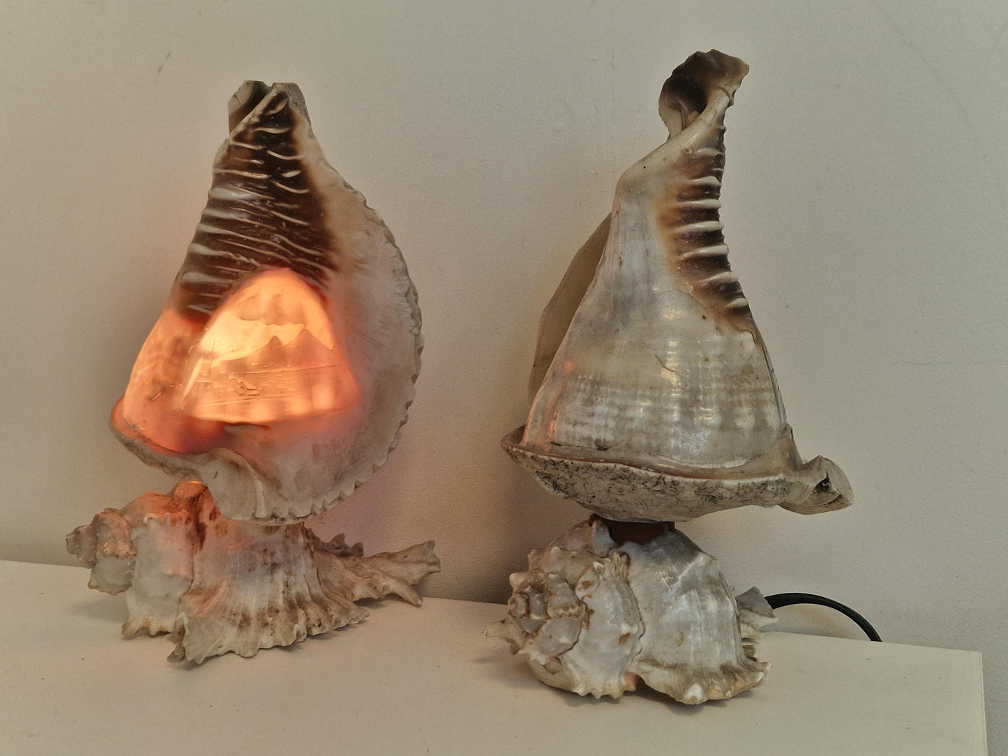 1 Schelplamp vintage camee lamp gestoken shell lamp, 2 available