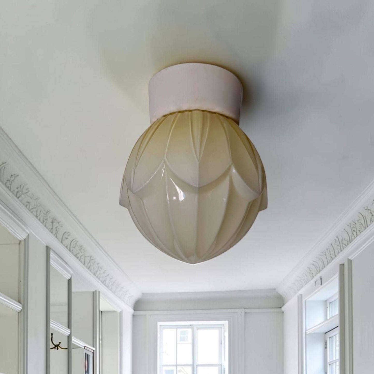 Art Deco light greige soft Glass Ceiling Lamp - Thabur, Niko Fixture, dutch amsterdam design