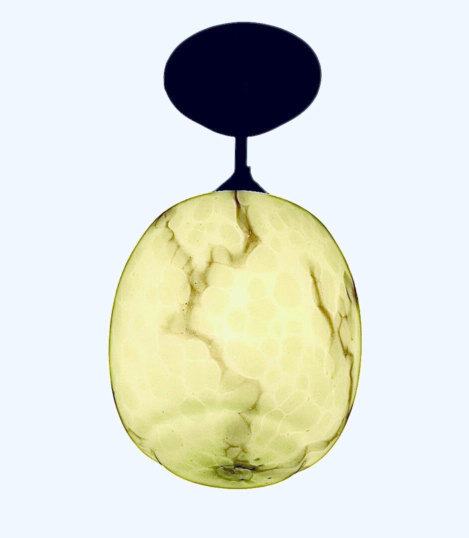 Art deco pastel pistache green early art deco Dutch Holland ceiling Lamp with Opaline Glass, , c. 1920s 1930s  Ceiling lamp hanging , rod