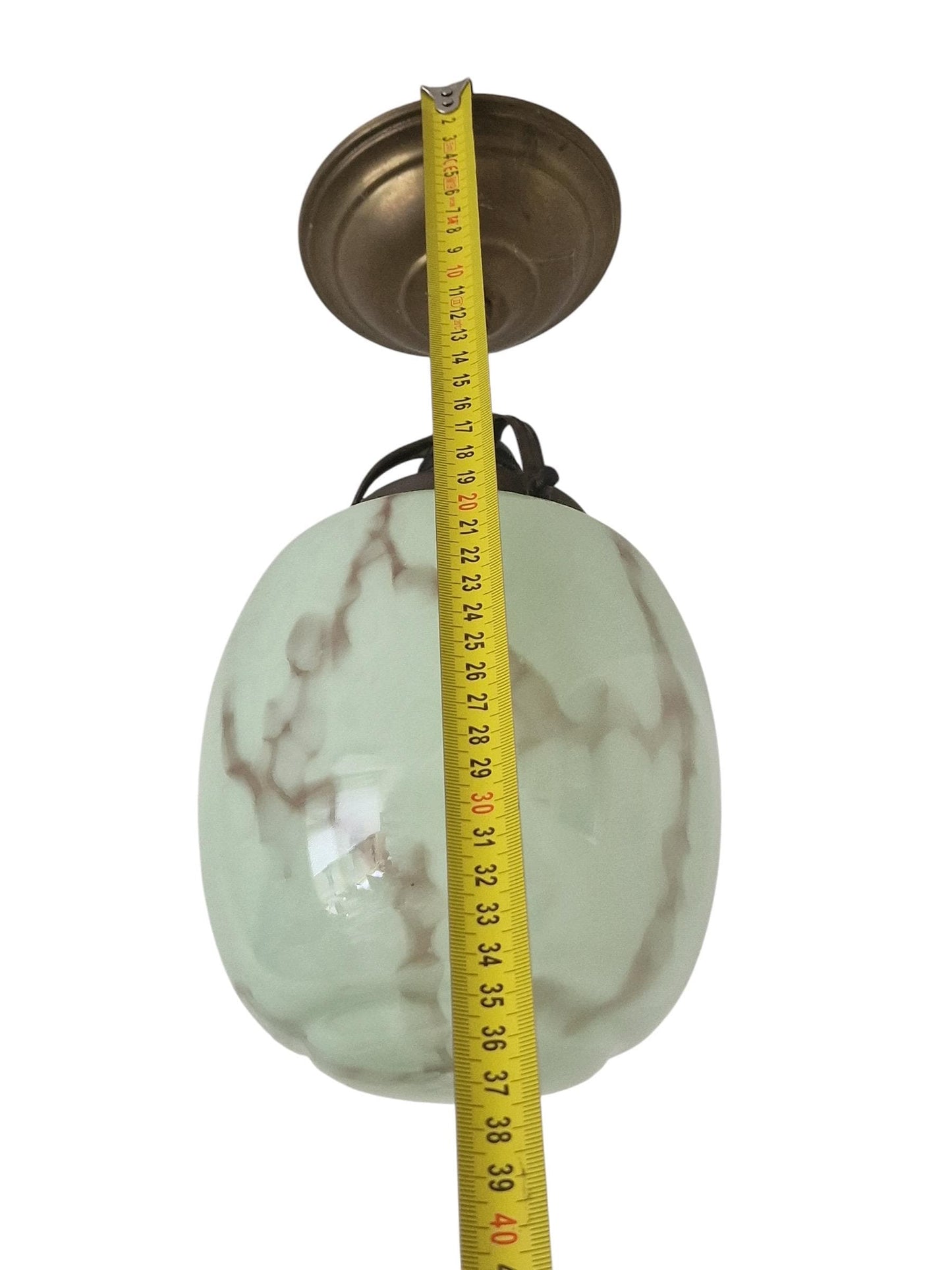 Art deco pastel pistache green early art deco Dutch Holland ceiling Lamp with Opaline Glass, , c. 1920s 1930s  Ceiling lamp hanging , rod