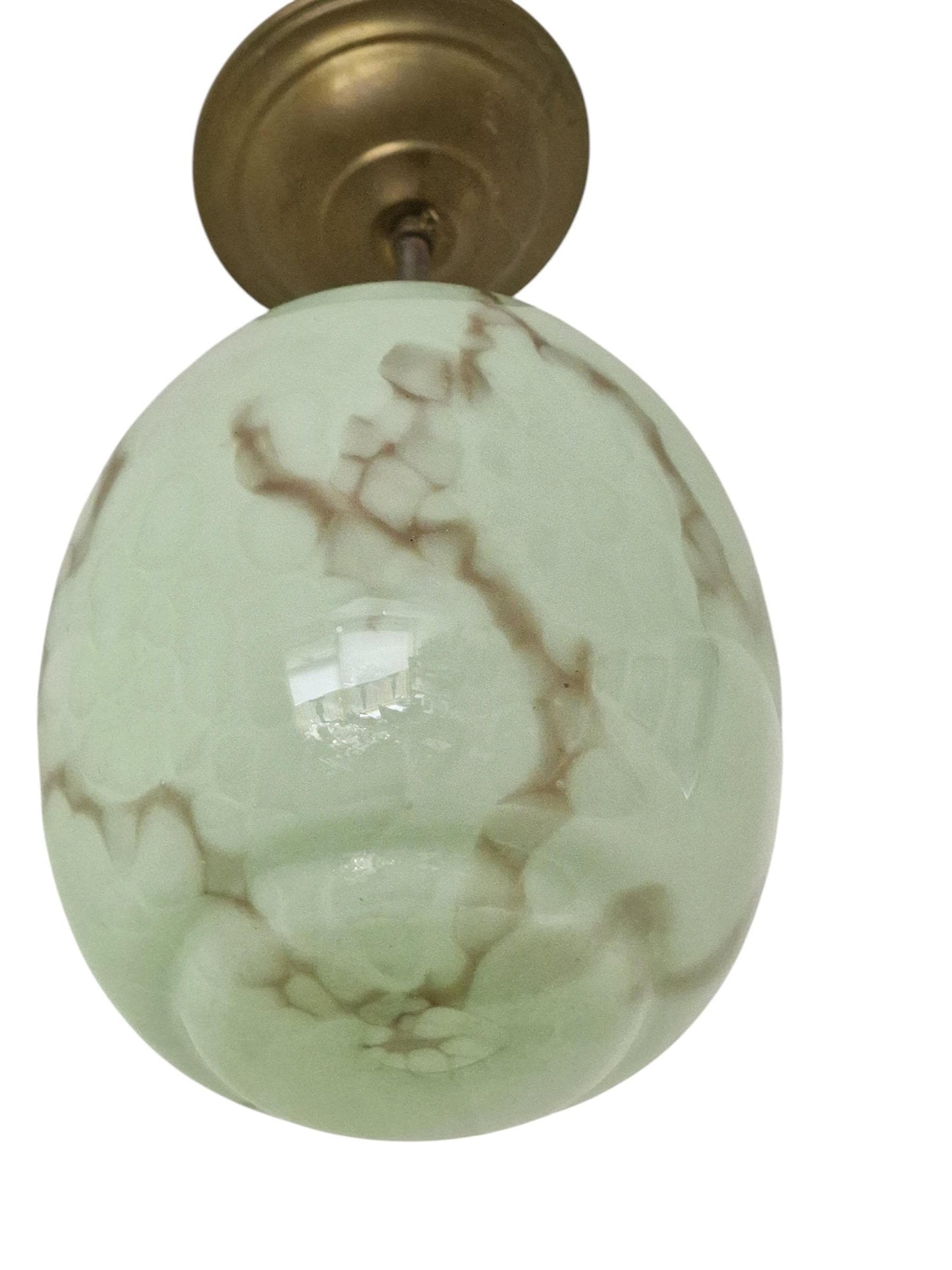 Art deco pastel pistache green early art deco Dutch Holland ceiling Lamp with Opaline Glass, , c. 1920s 1930s  Ceiling lamp hanging , rod