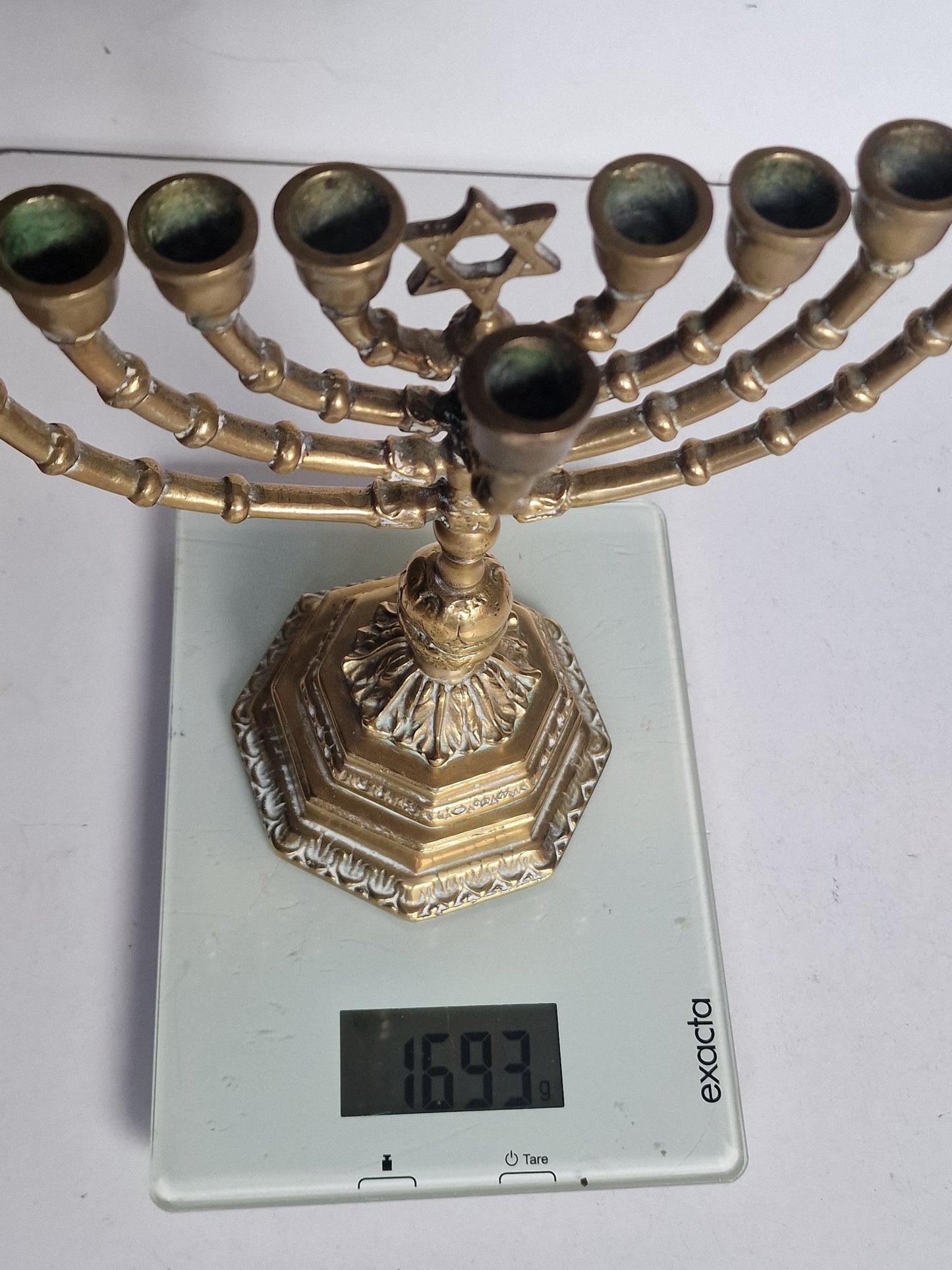 Antique Brass Hanukkah Menorah - Art Nouveau Jewish Candlestick