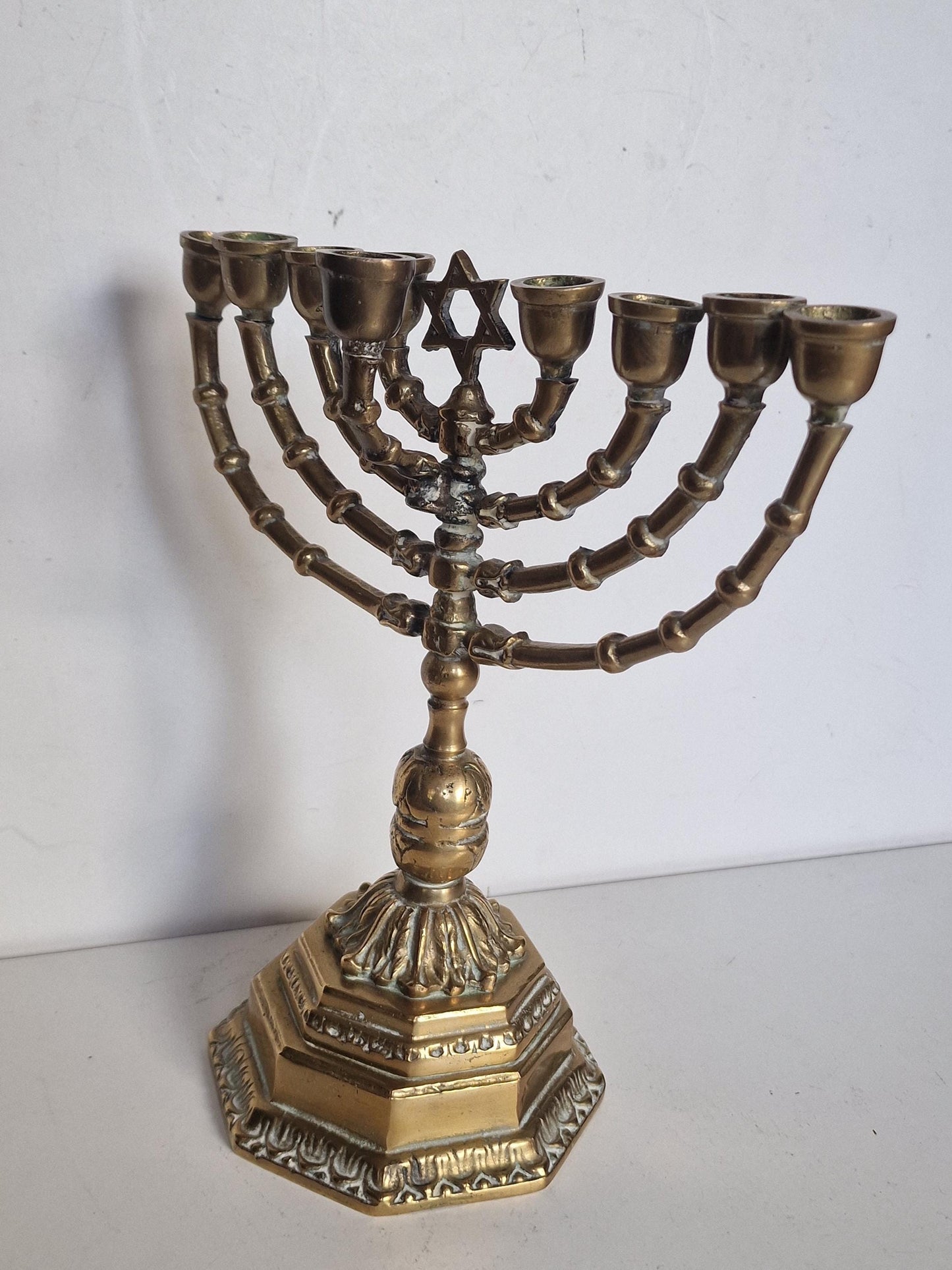 Antique Brass Hanukkah Menorah - Art Nouveau Jewish Candlestick