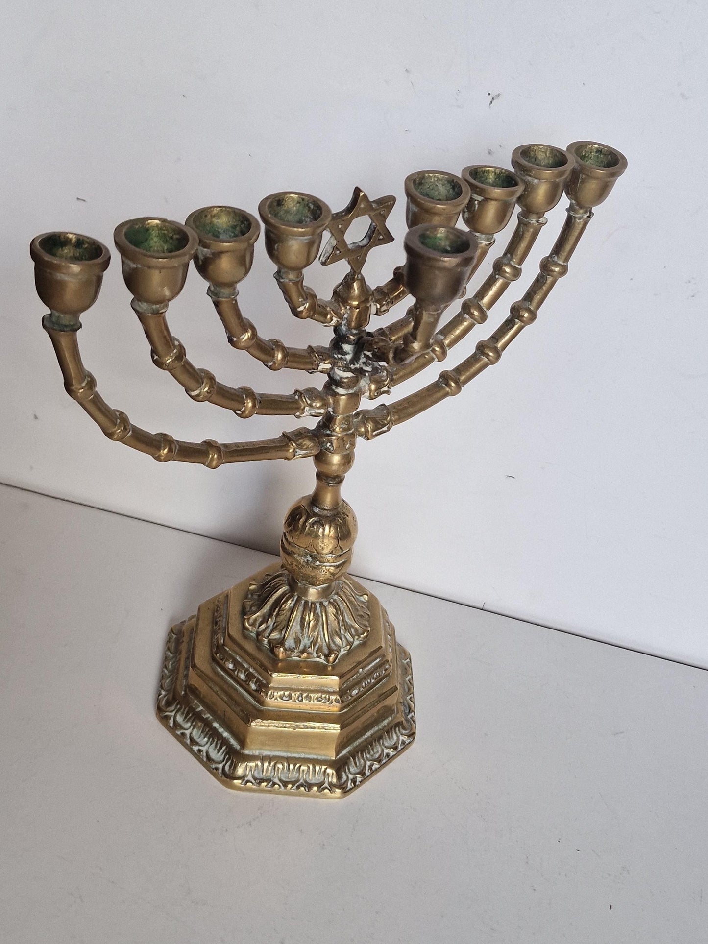 Antique Brass Hanukkah Menorah - Art Nouveau Jewish Candlestick