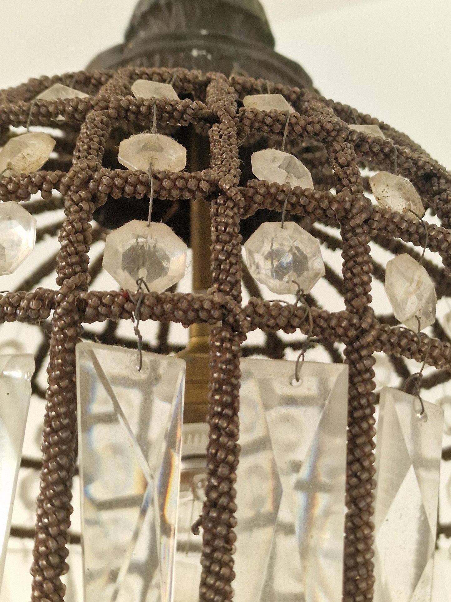 French Art Deco authentic Beaded Crystal Pear Chandelier, Circa 1930 - het Gooi, the Netherlands, stunning light aura